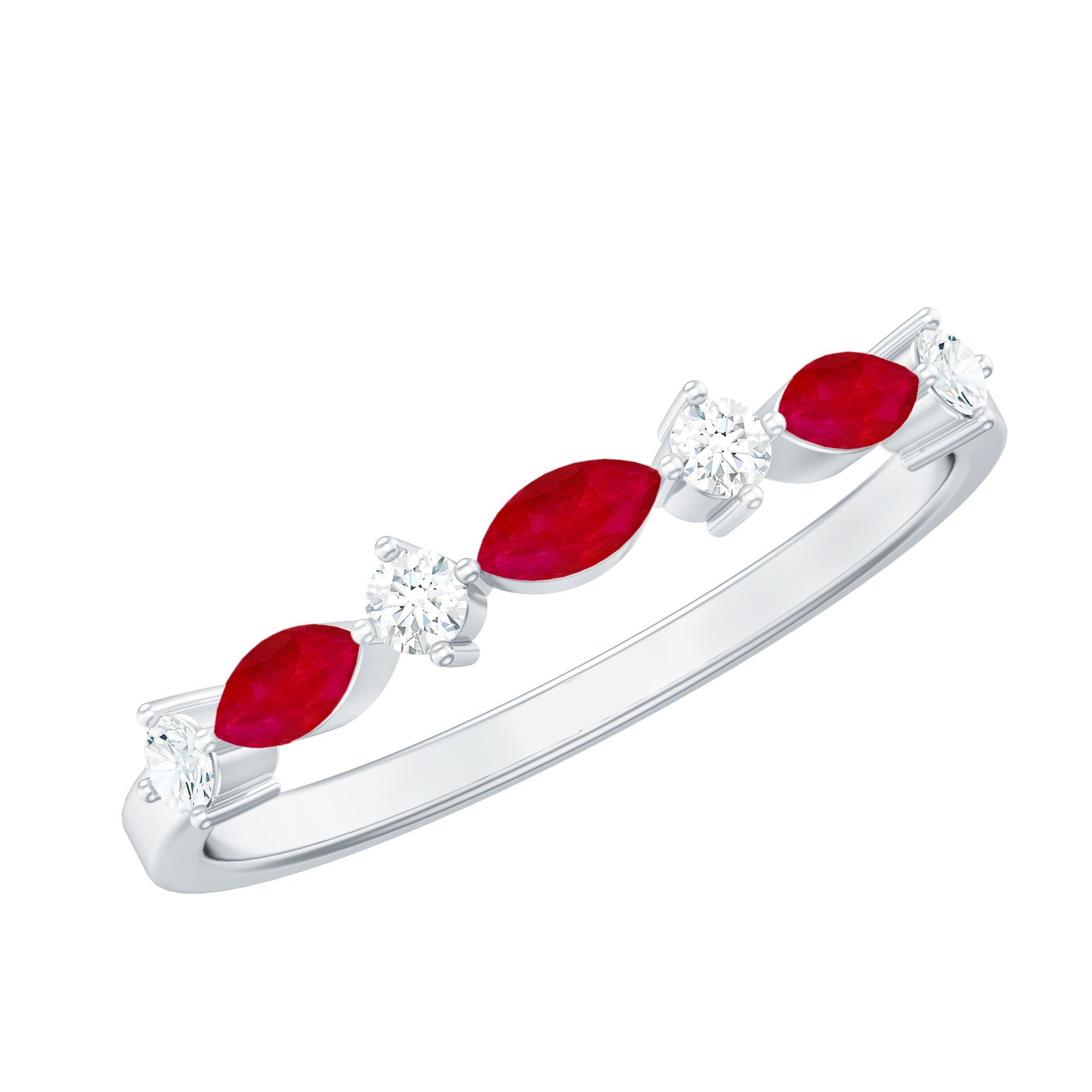Rosec Jewels-Natural Marquise Ruby Diamond Half Eternity Ring for Anniversary