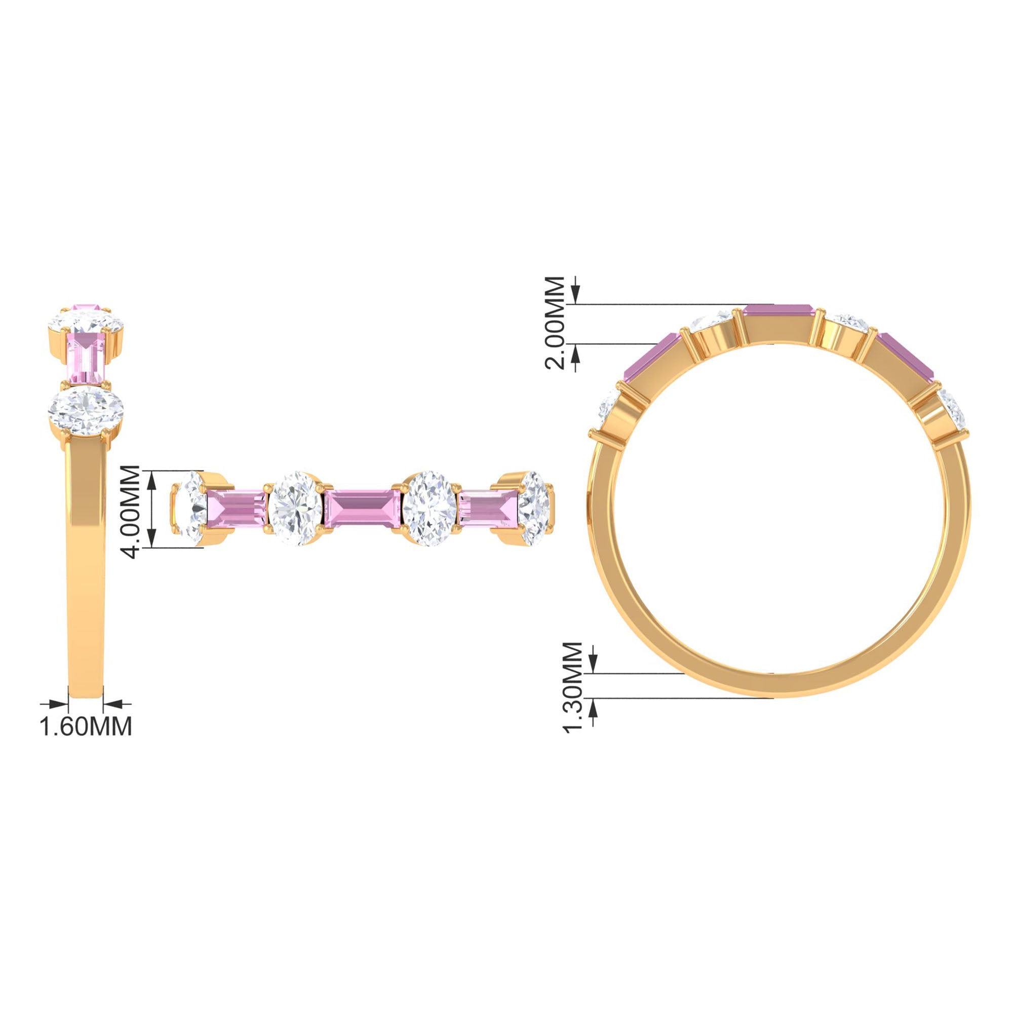 1.25 CT Natural Pink Tourmaline Semi Eternity Ring with Moissanite AAA - Rosec Jewels