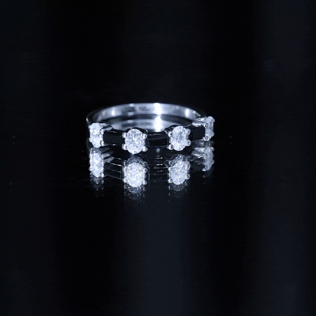 Certified Black Spinel and Moissanite Half Eternity Band Ring AAA - Rosec Jewels