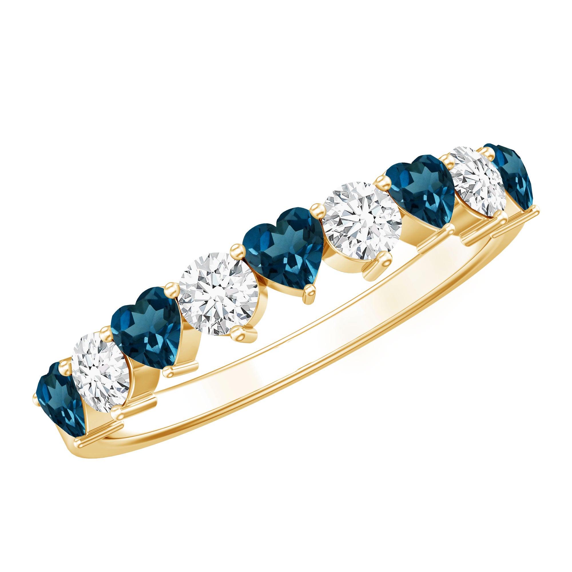 Rosec Jewels-London Blue Topaz and Moissanite Heart Eternity Band
