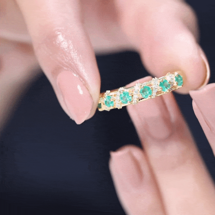 Rosec Jewels-Emerald and Diamond Designer Wedding Band for Women