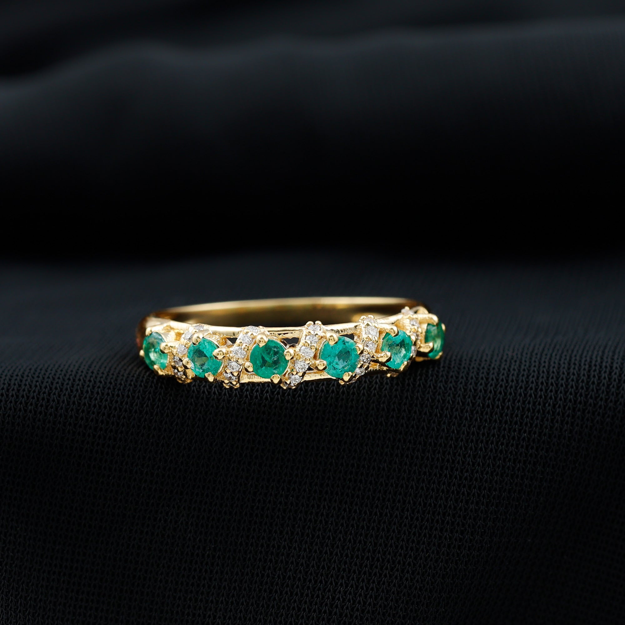 Rosec Jewels-Emerald and Diamond Designer Wedding Band for Women