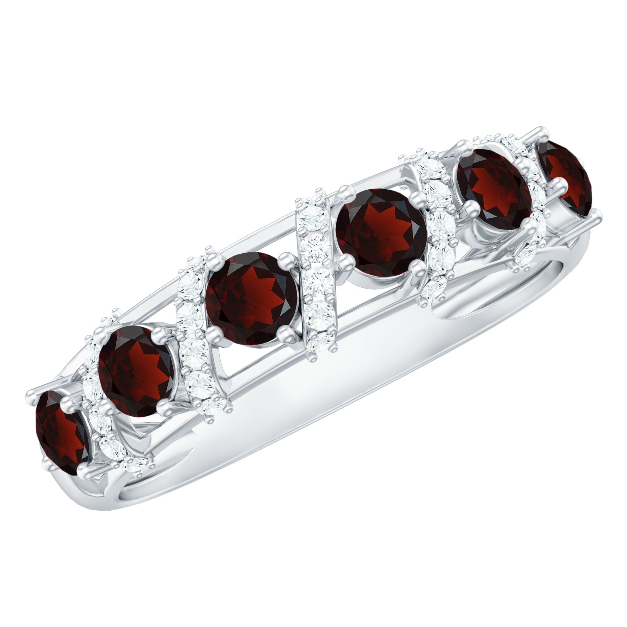 Rosec Jewels-Genuine Red Garnet Diamond Half Eternity Ring for Anniversary