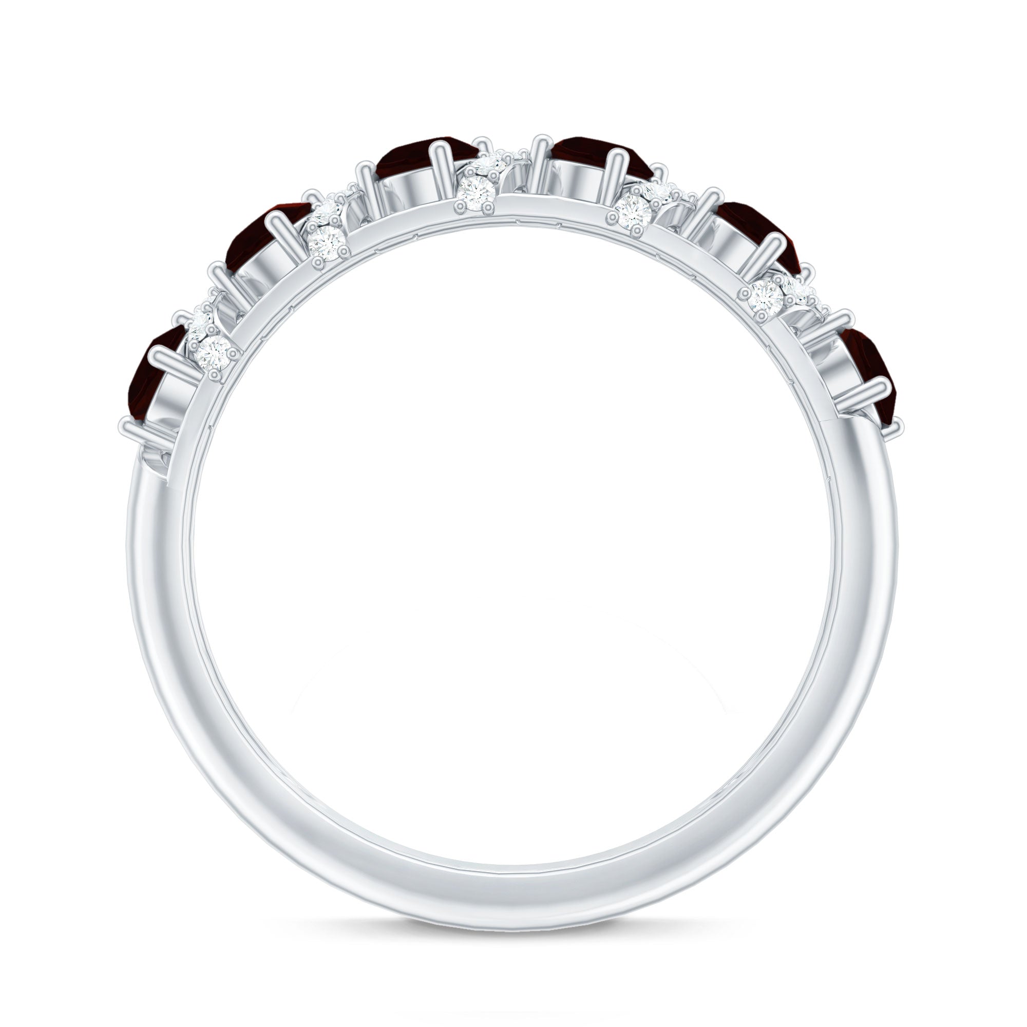 Rosec Jewels-Genuine Red Garnet Diamond Half Eternity Ring for Anniversary