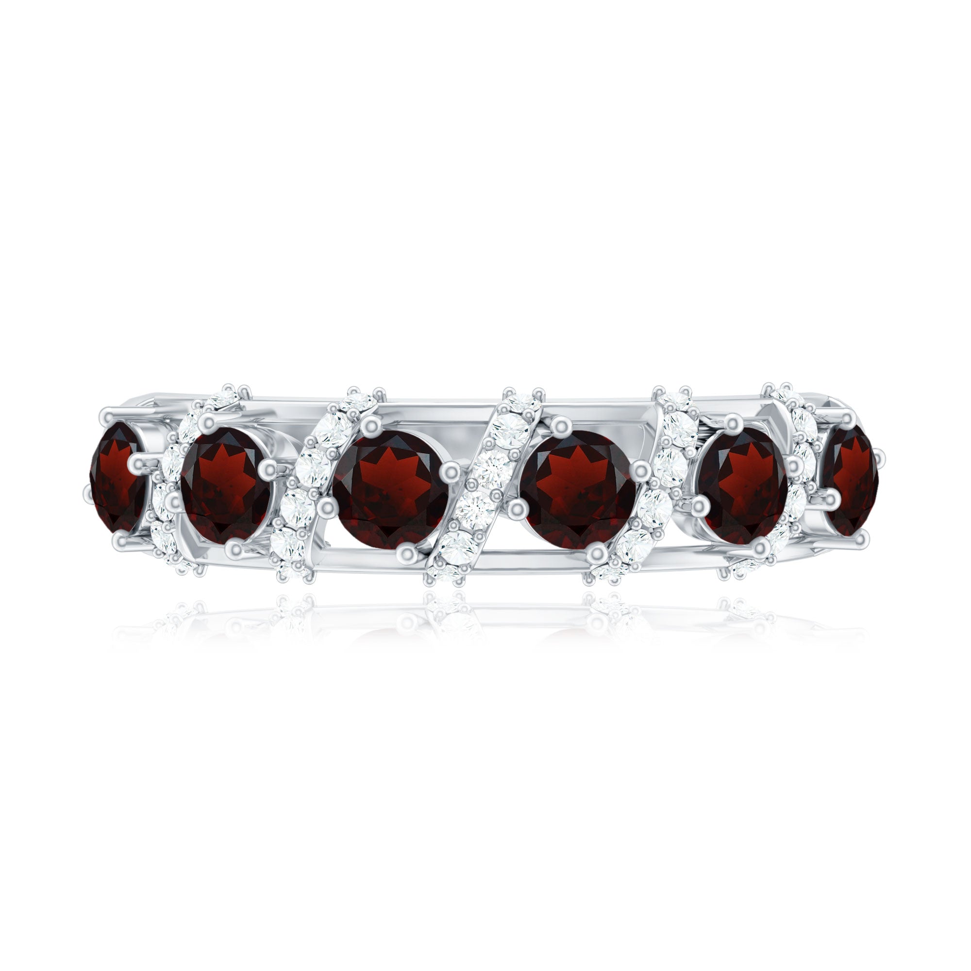 Rosec Jewels-Genuine Red Garnet Diamond Half Eternity Ring for Anniversary