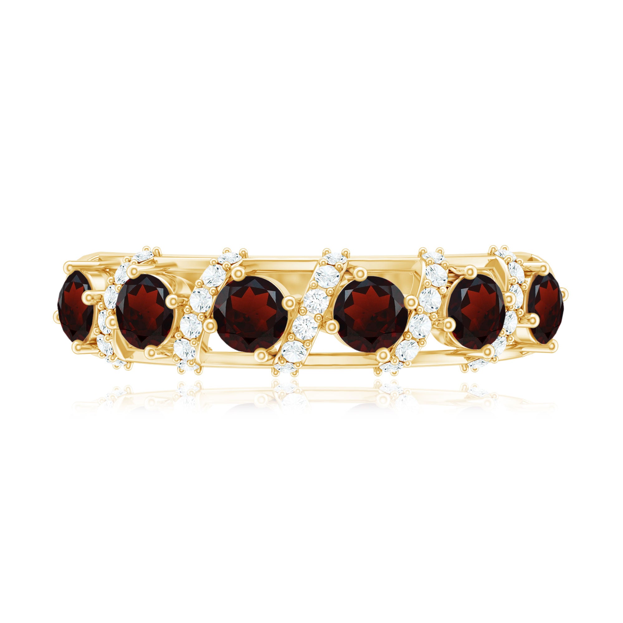 Rosec Jewels-Genuine Red Garnet Diamond Half Eternity Ring for Anniversary