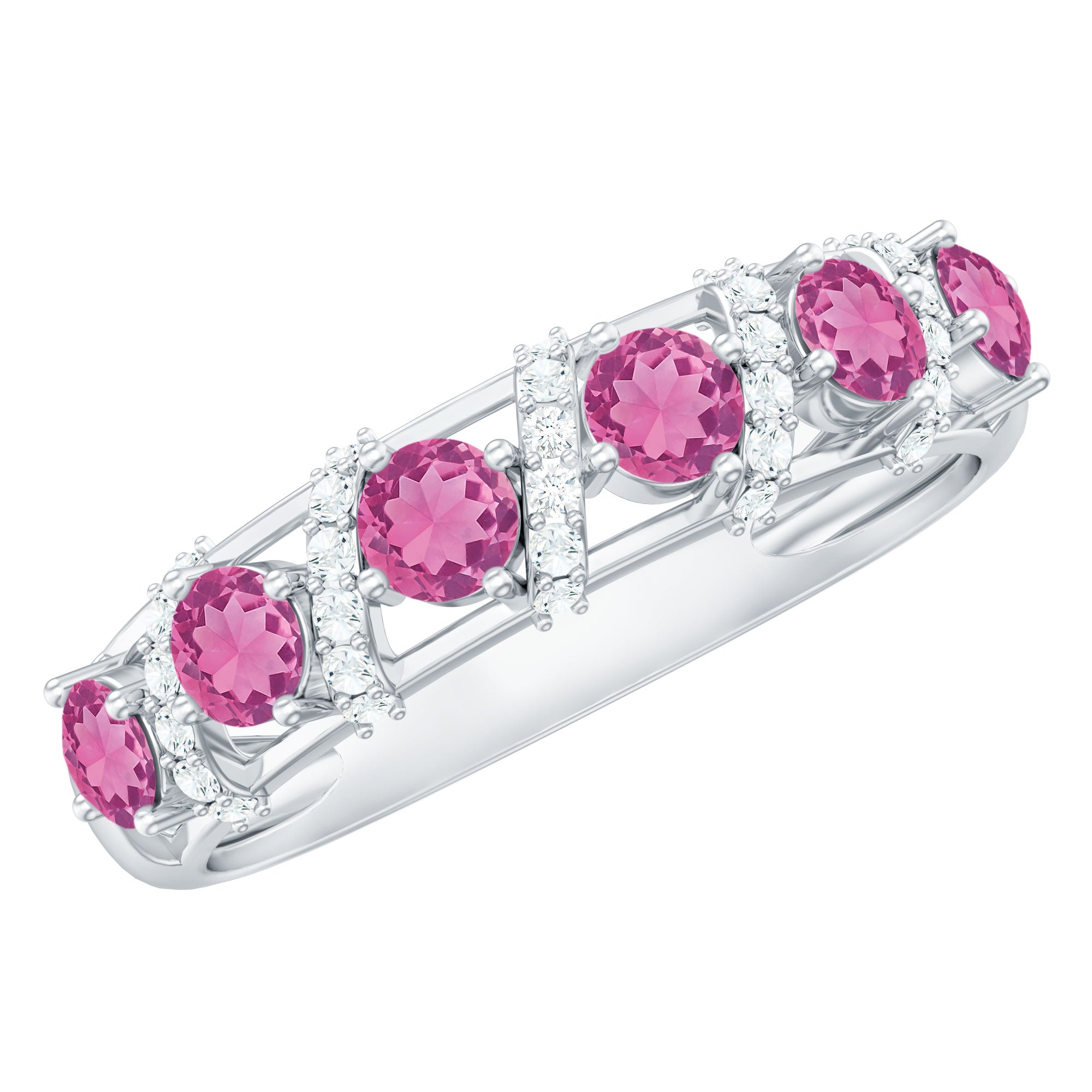 Rosec Jewels-Designer Pink Tourmaline and Diamond Anniversary Ring