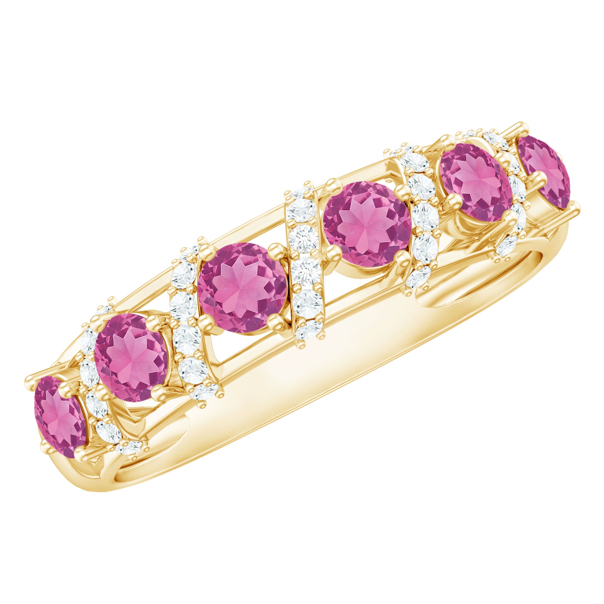 Rosec Jewels-Designer Pink Tourmaline and Diamond Anniversary Ring