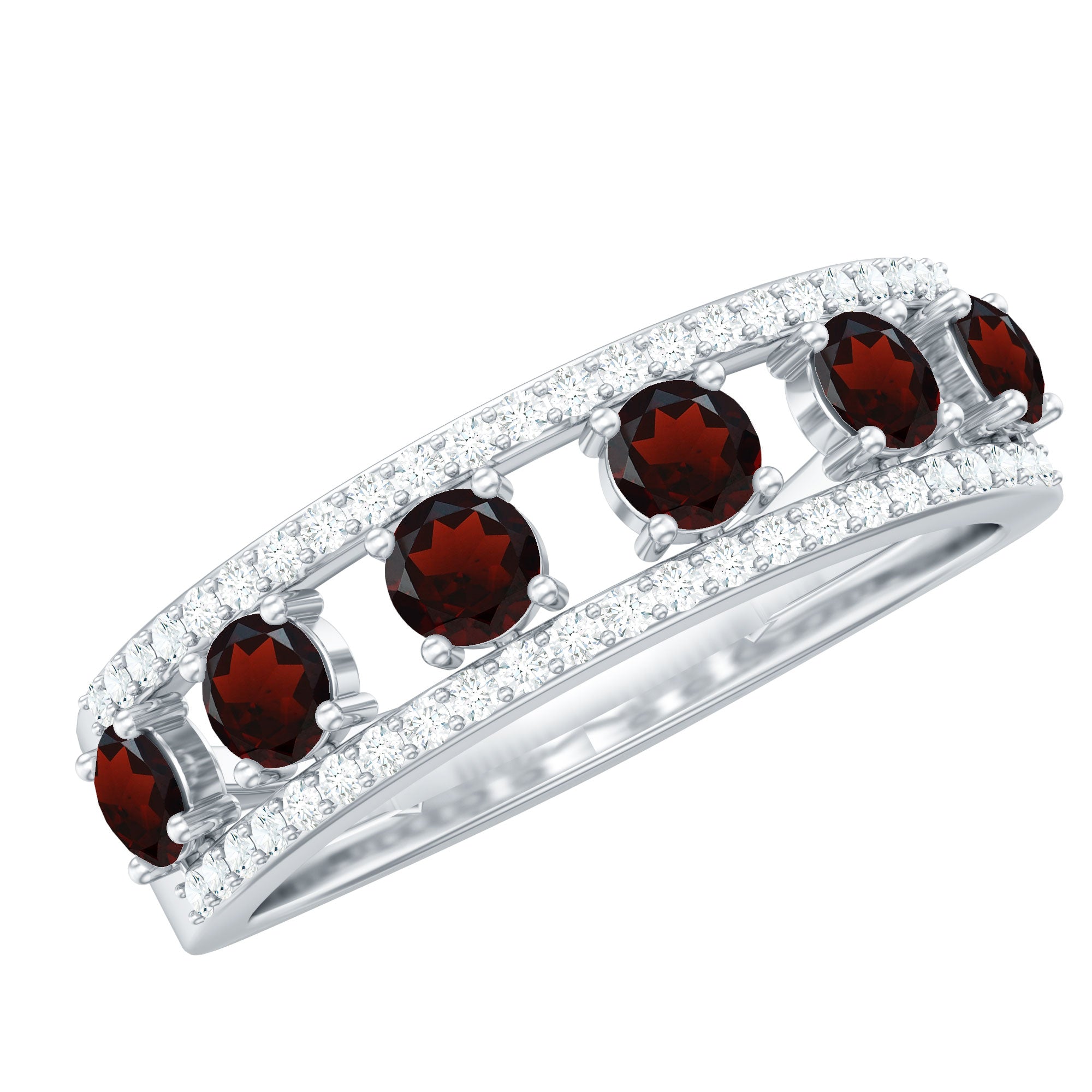Rosec Jewels-Natural Garnet Half Eternity Band with Diamond