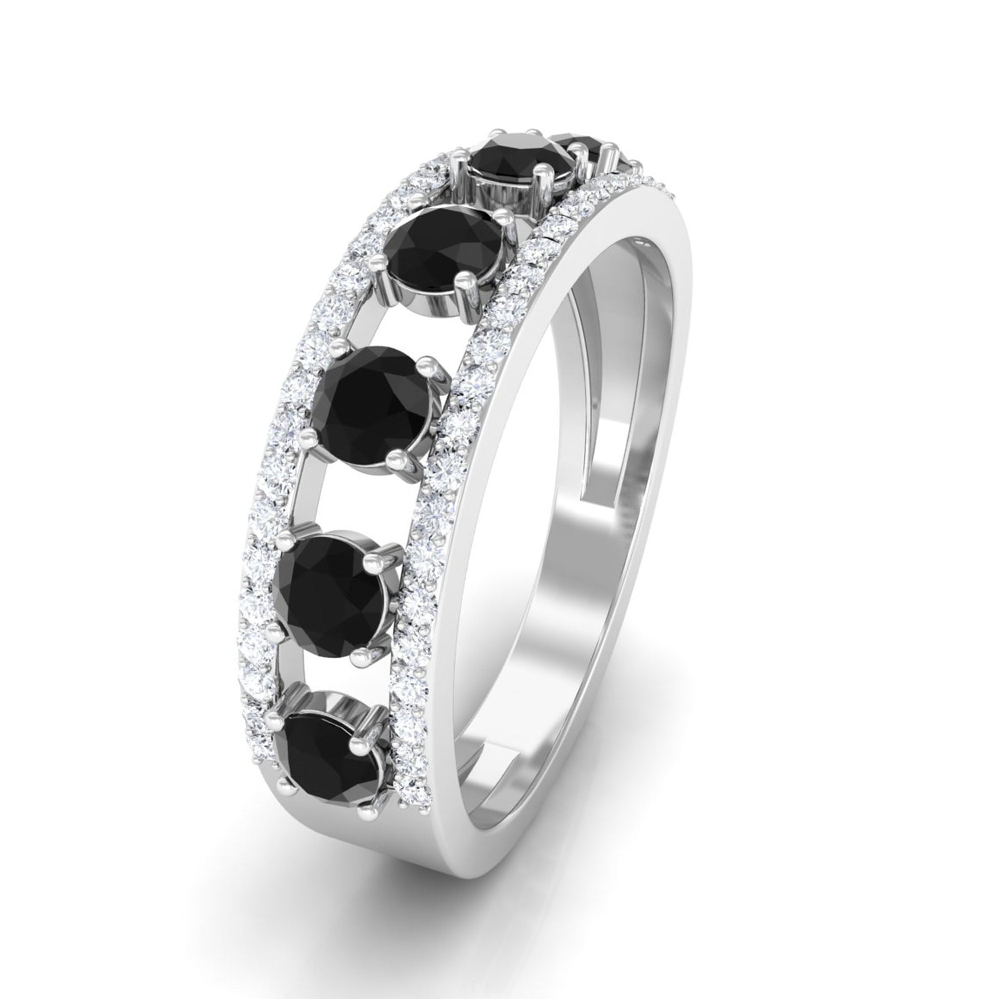 3/4 CT Black Spinel Anniversary Band Ring with Diamond AAA - Rosec Jewels