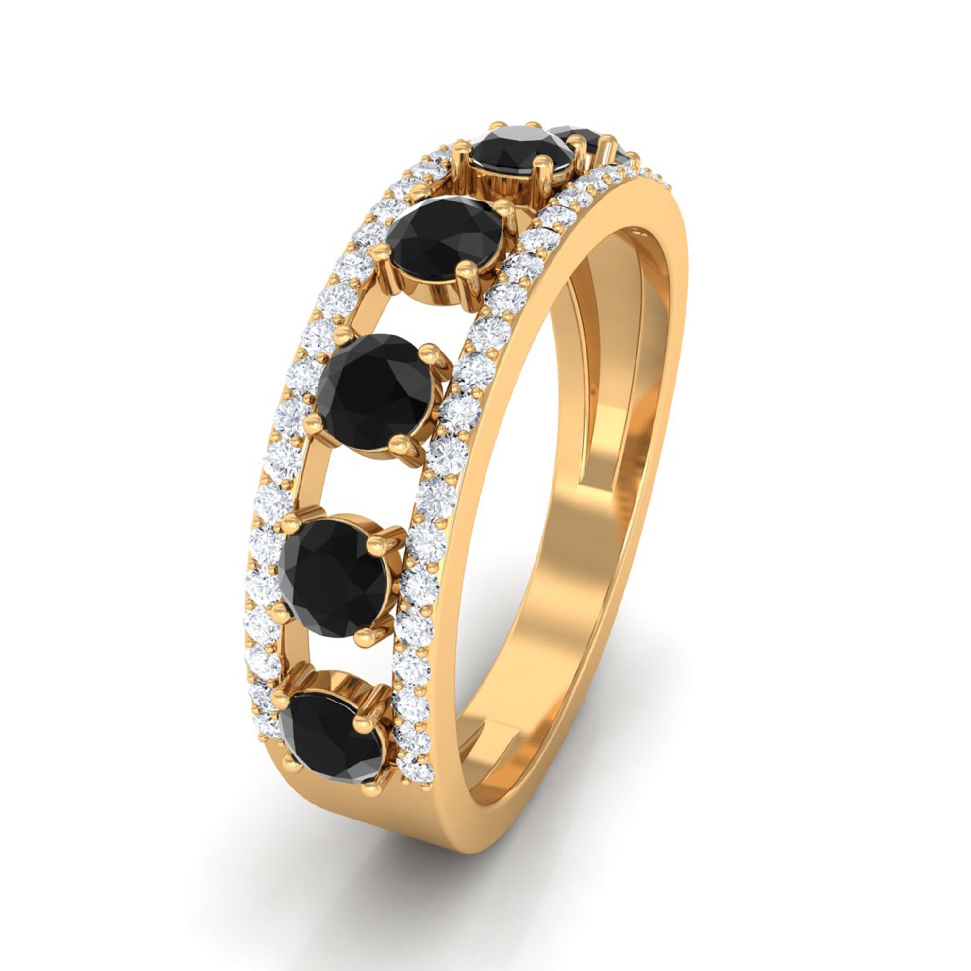 3/4 CT Black Spinel Anniversary Band Ring with Diamond AAA - Rosec Jewels