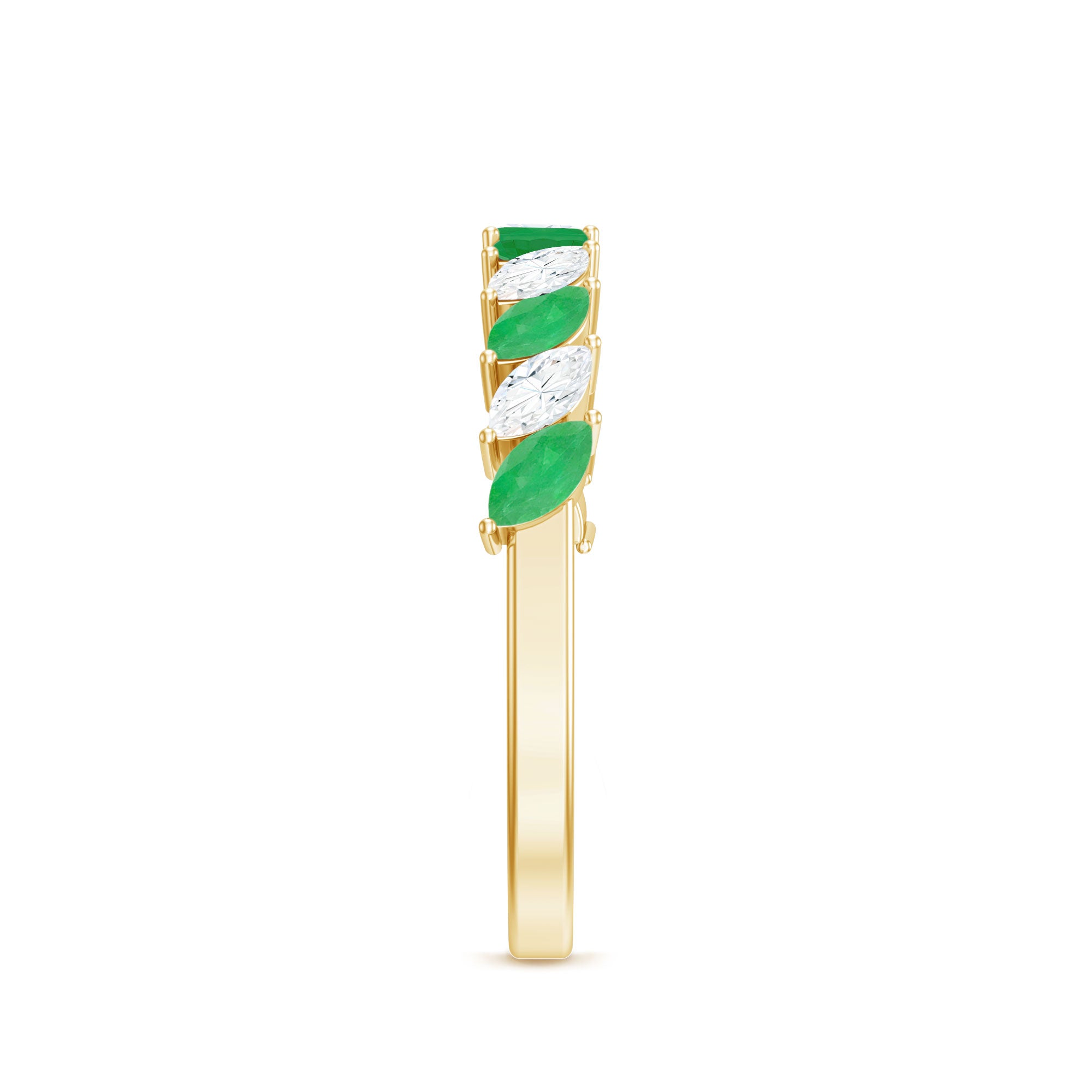 Genuine Marquise Emerald Diamond Half Eternity Ring for Wedding AAA - Rosec Jewels