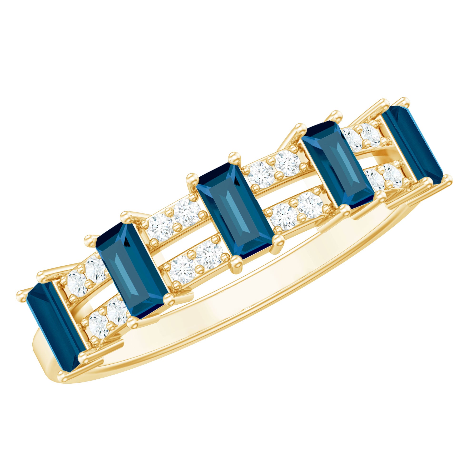 Baguette London Blue Topaz Half Eternity Band with Diamond AAA - Rosec Jewels