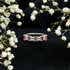Real Baguette Ruby Half Eternity Band Ring with Diamond AAA - Rosec Jewels