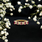 Real Baguette Ruby Half Eternity Band Ring with Diamond AAA - Rosec Jewels