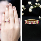 Real Baguette Ruby Half Eternity Band Ring with Diamond AAA - Rosec Jewels
