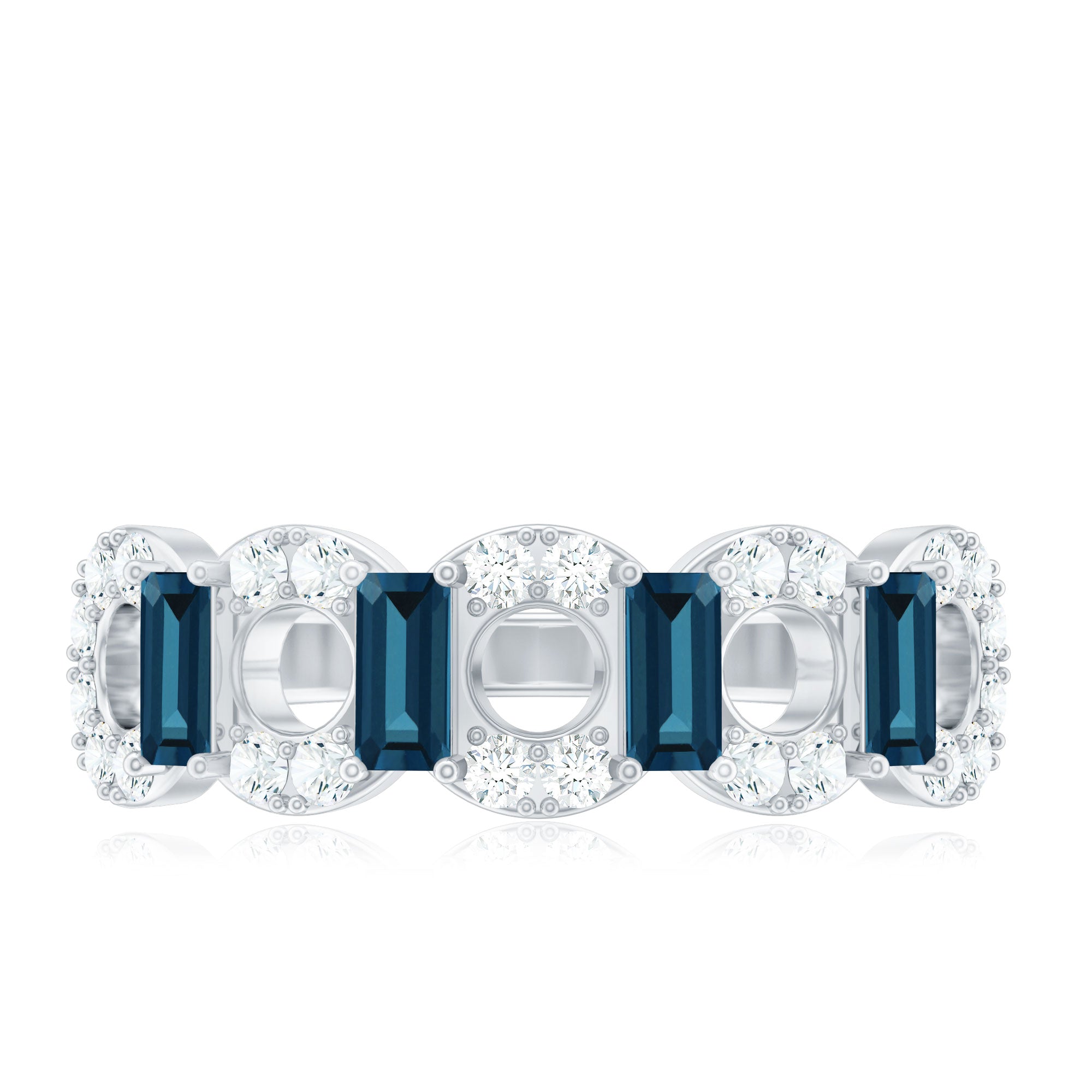 Baguette London Blue Topaz Art Deco Eternity Band with Diamond AAA - Rosec Jewels
