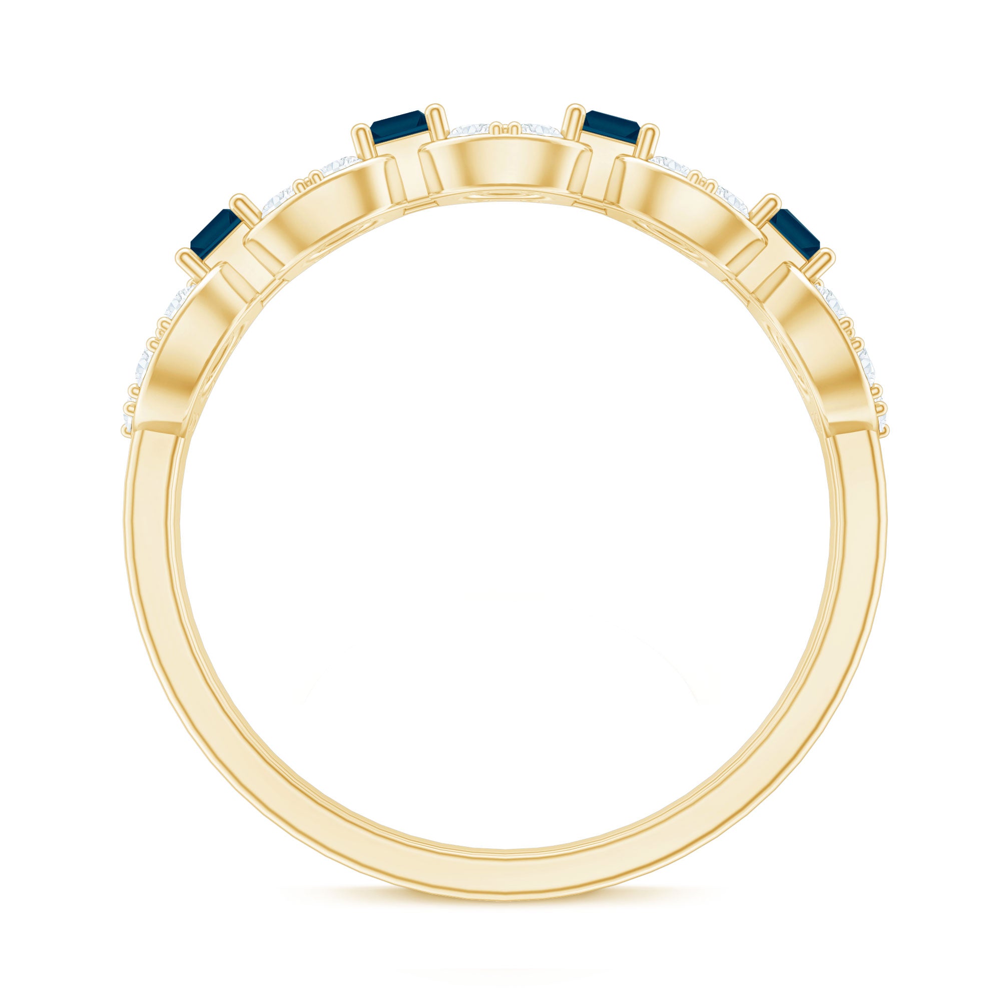 Baguette London Blue Topaz Art Deco Eternity Band with Diamond AAA - Rosec Jewels