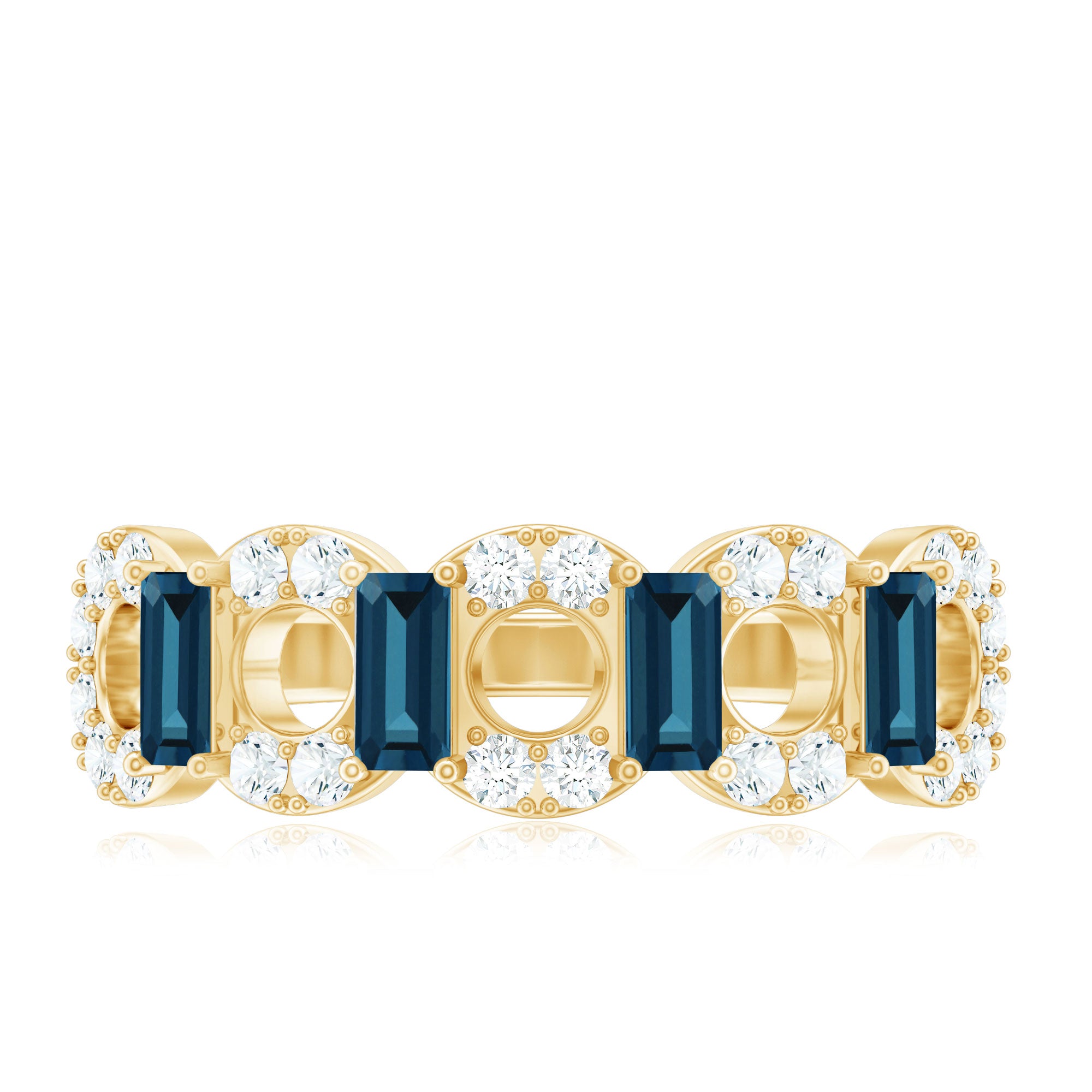 Baguette London Blue Topaz Art Deco Eternity Band with Diamond AAA - Rosec Jewels