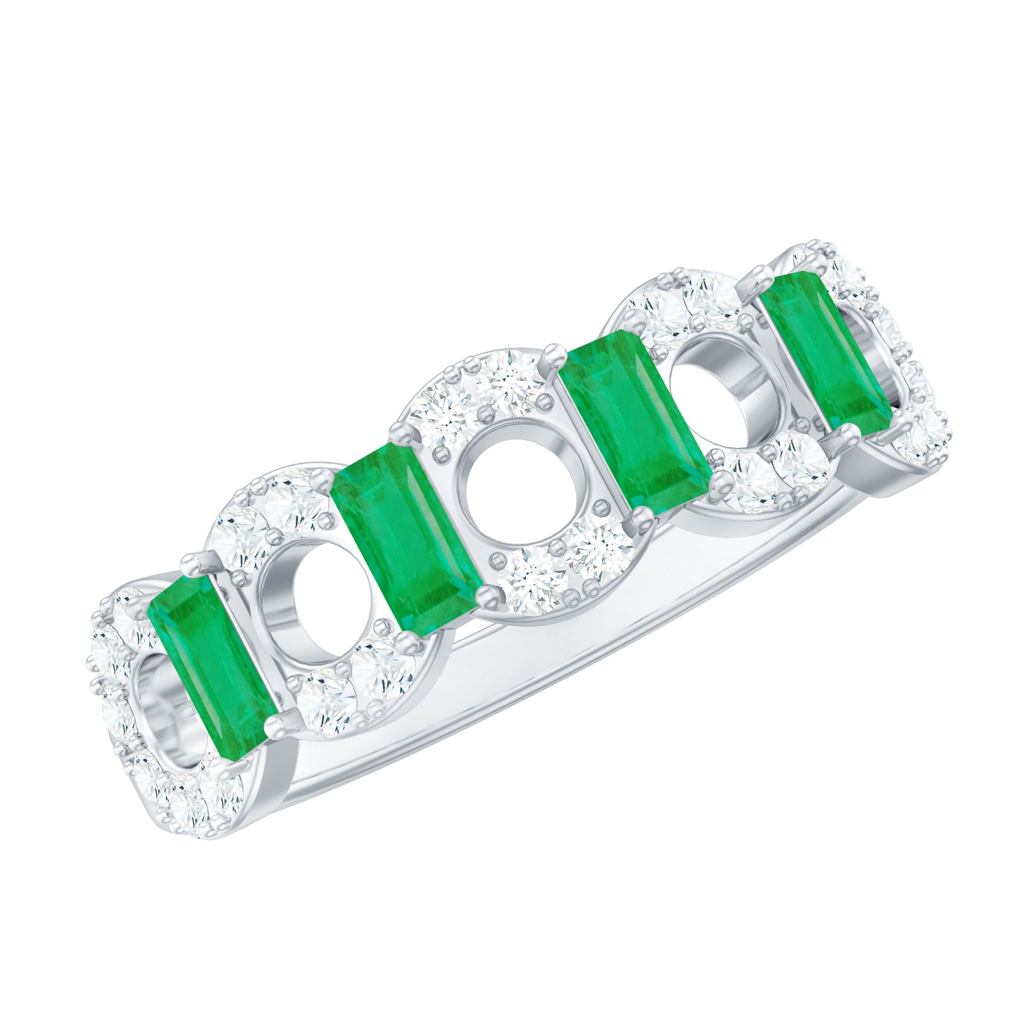Natural Baguette Emerald Diamond Art Deco Half Eternity Ring AAA - Rosec Jewels