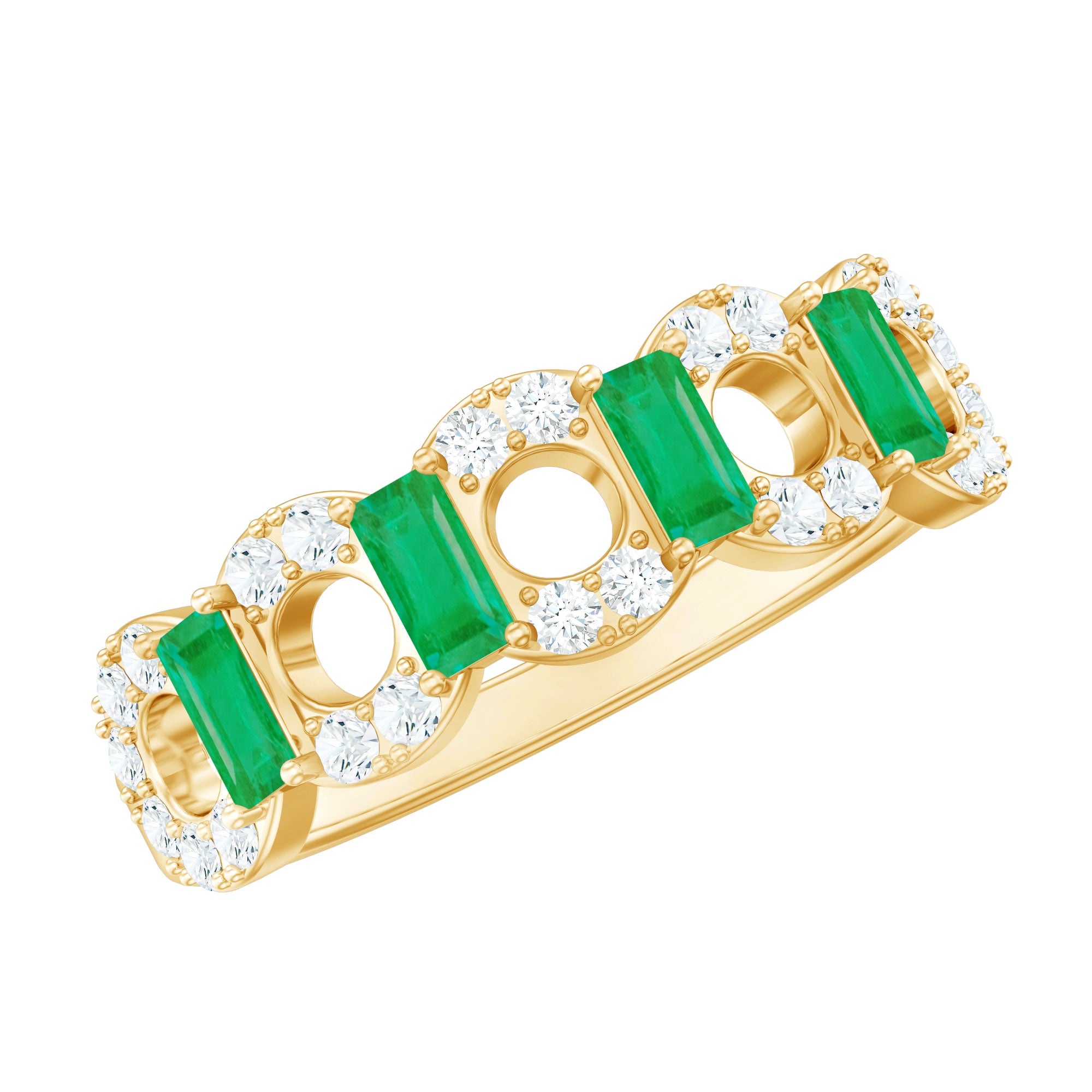 Natural Baguette Emerald Diamond Art Deco Half Eternity Ring AAA - Rosec Jewels