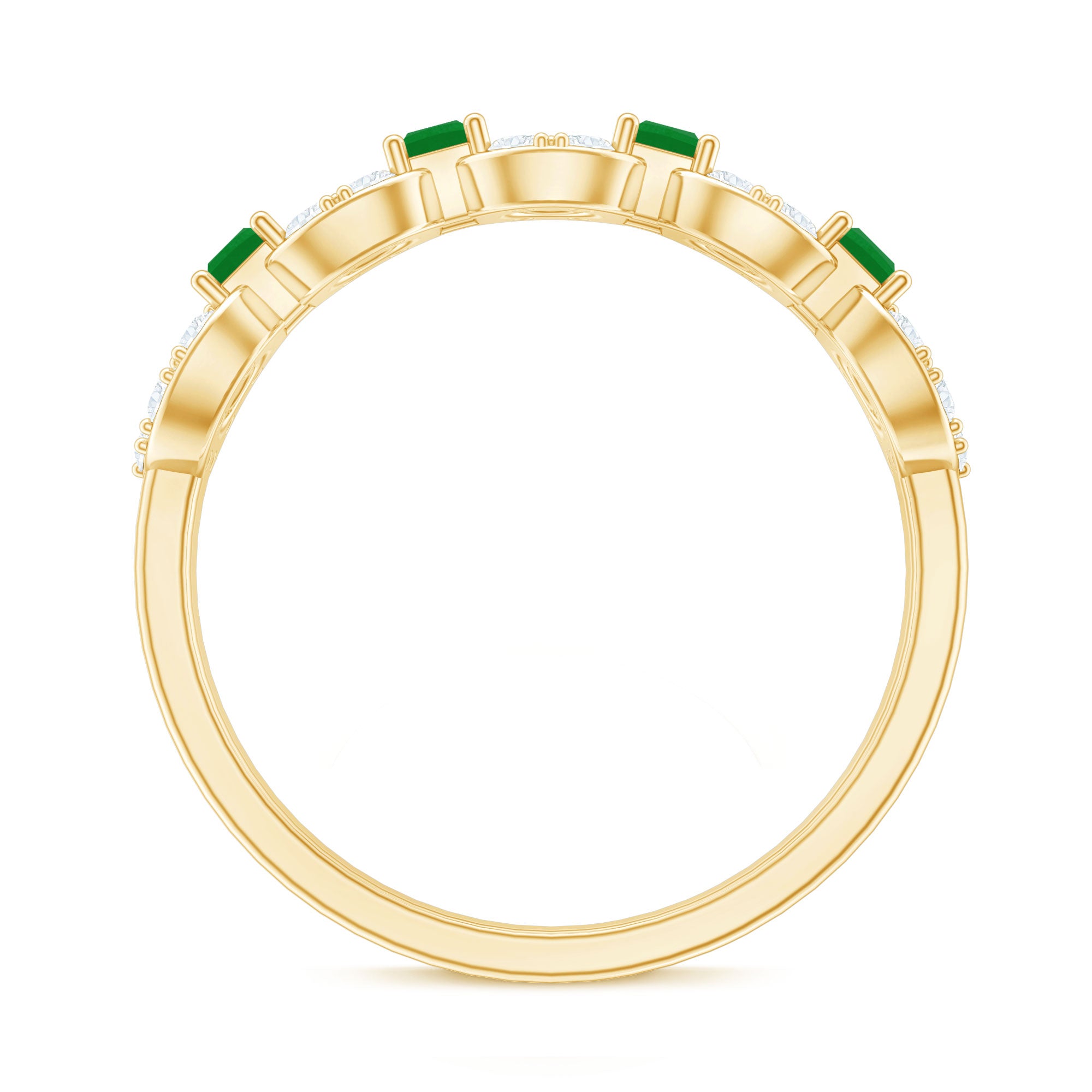 Natural Baguette Emerald Diamond Art Deco Half Eternity Ring AAA - Rosec Jewels