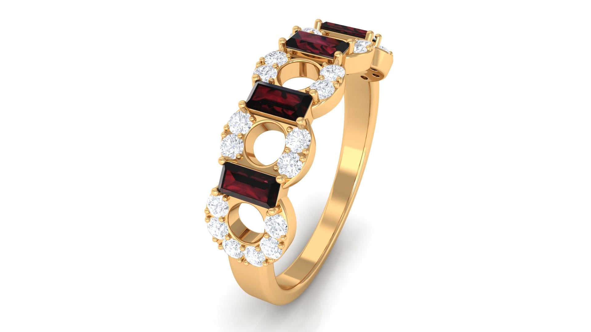 Certified Real Baguette Garnet Half Eternity Band with Diamond AAA - Rosec Jewels