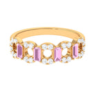 Real Pink Tourmaline Art Deco Half Eternity Ring with Diamond AAA - Rosec Jewels