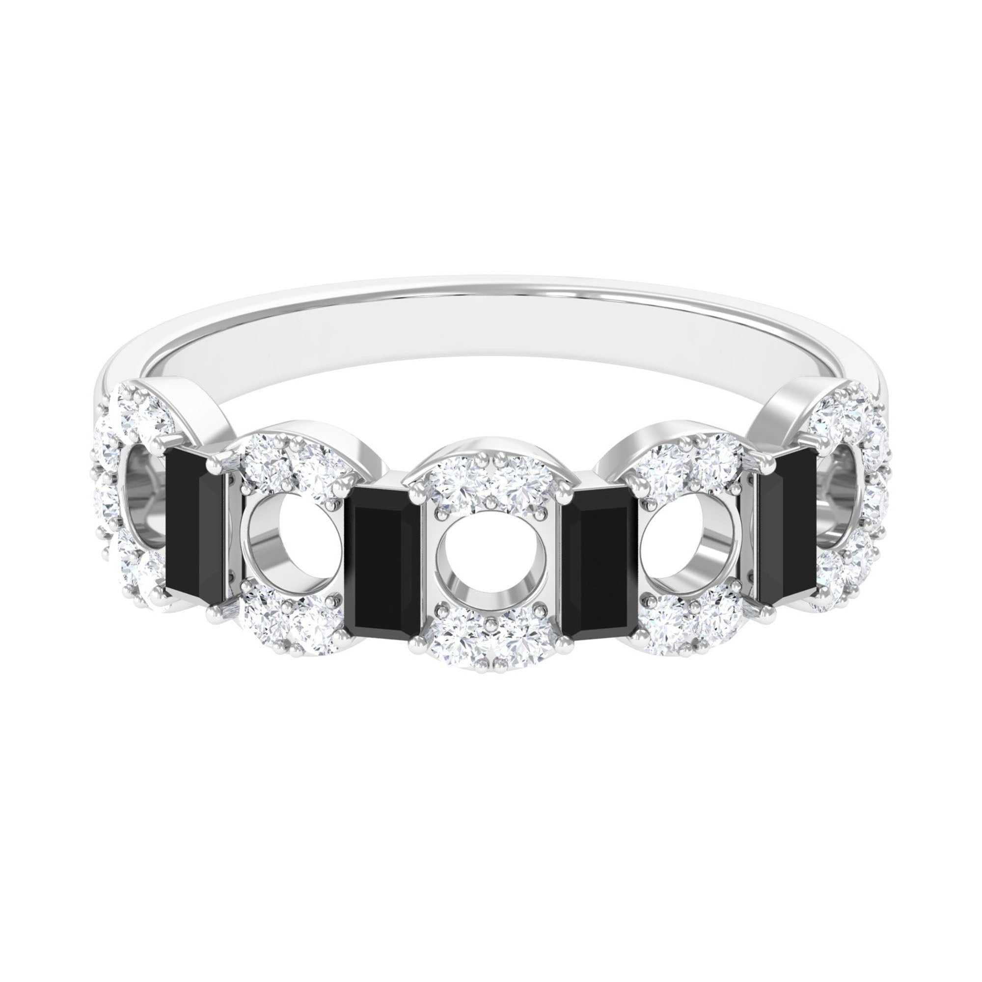 1 CT Black Spinel and Diamond Half Eternity Ring AAA - Rosec Jewels