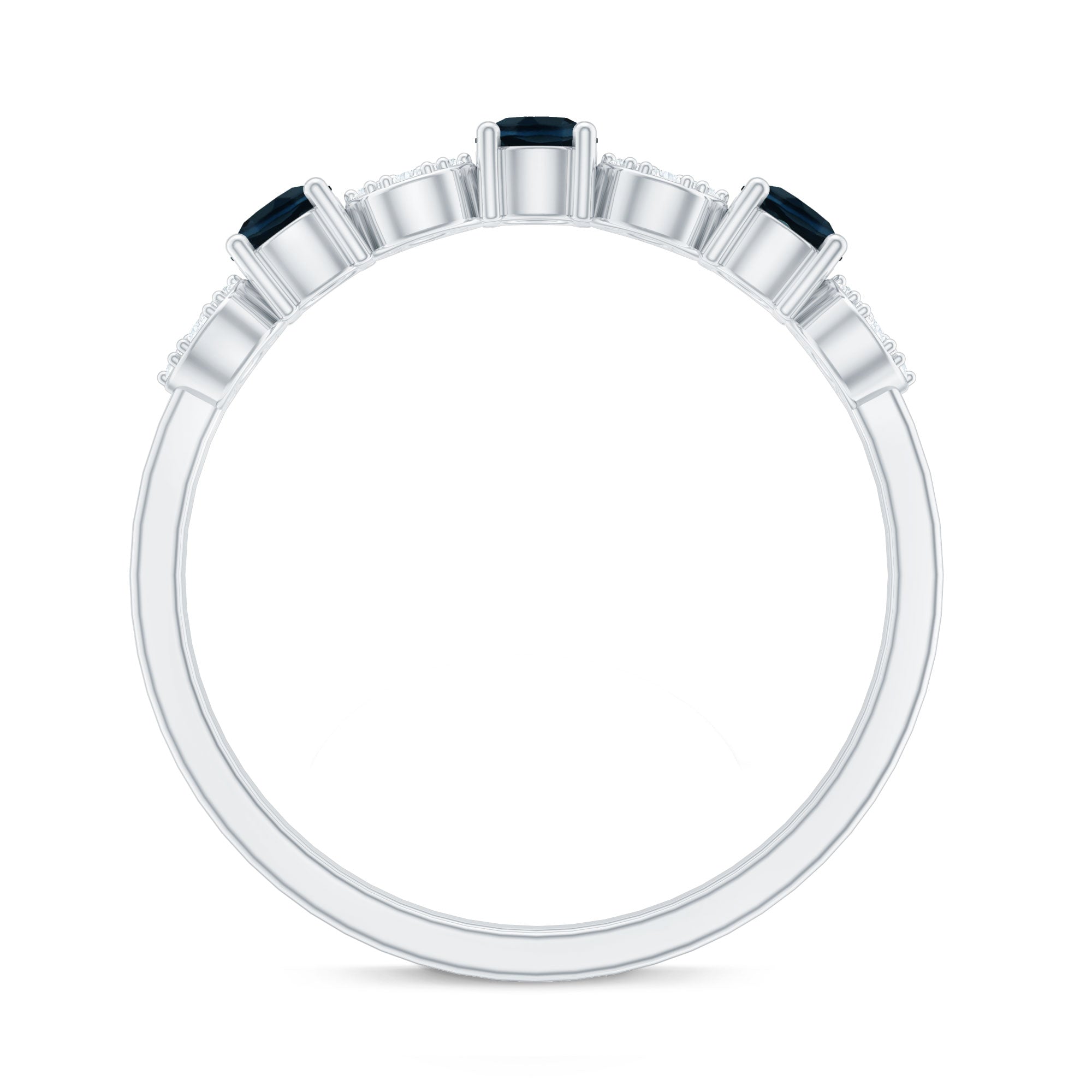 Rosec Jewels-Natural London Blue Topaz Eternity Band Ring with Diamond