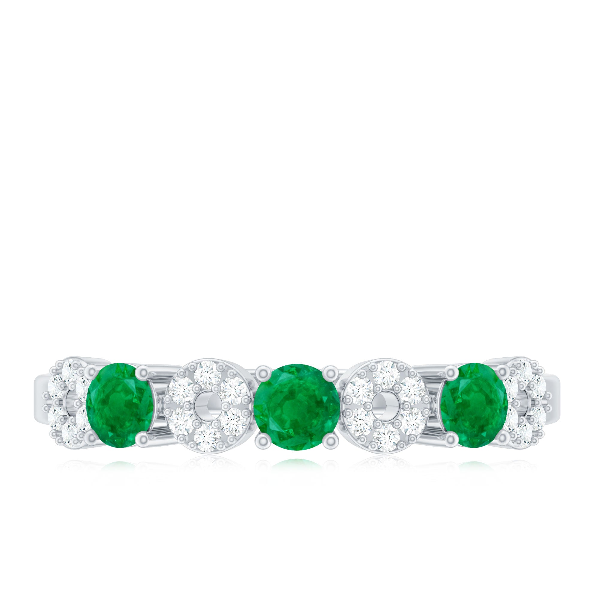 Rosec Jewels-Natural Emerald Diamond Half Eternity Anniversary Ring with Certificate