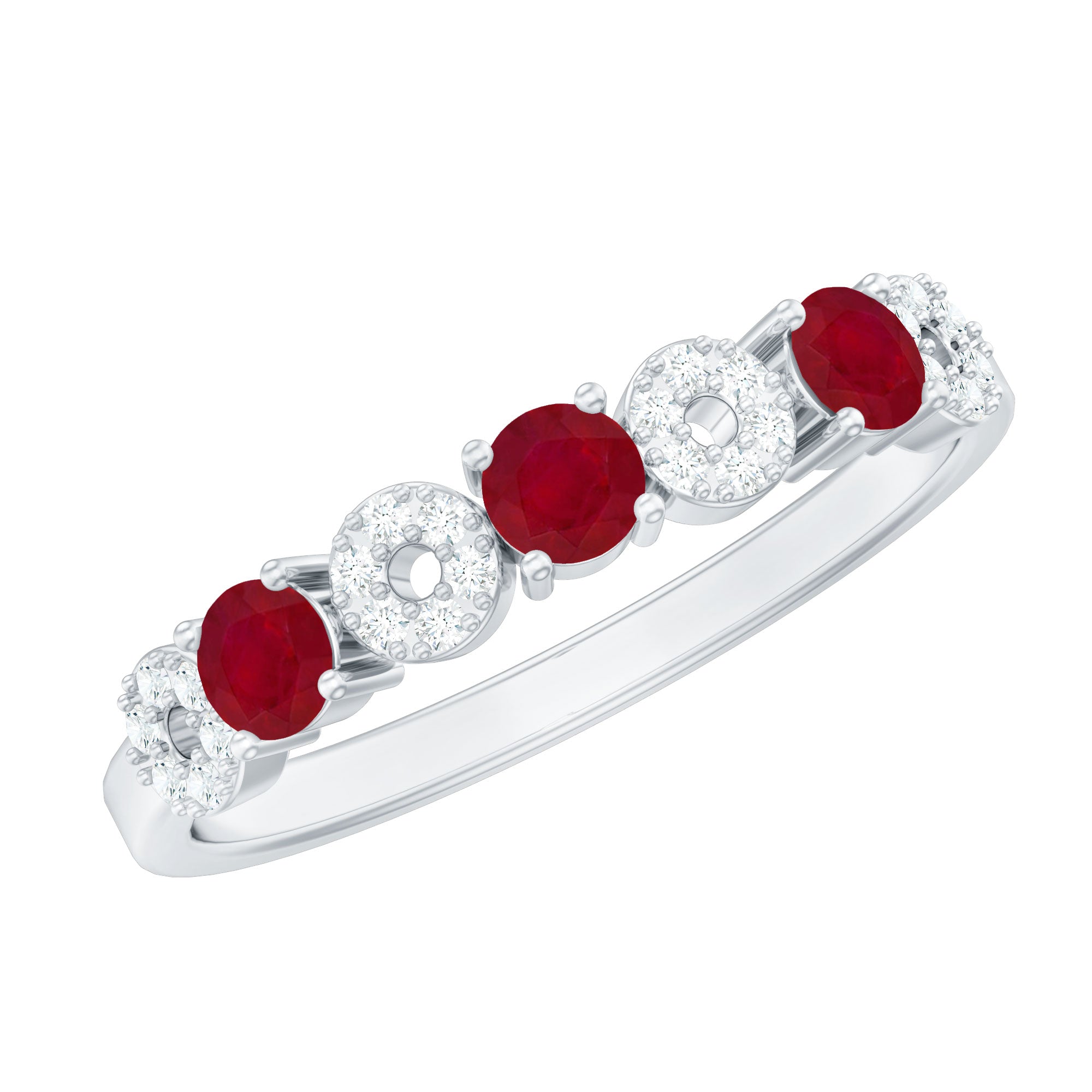 Rosec Jewels-Genuine Ruby Half Eternity Ring with Diamond for Women