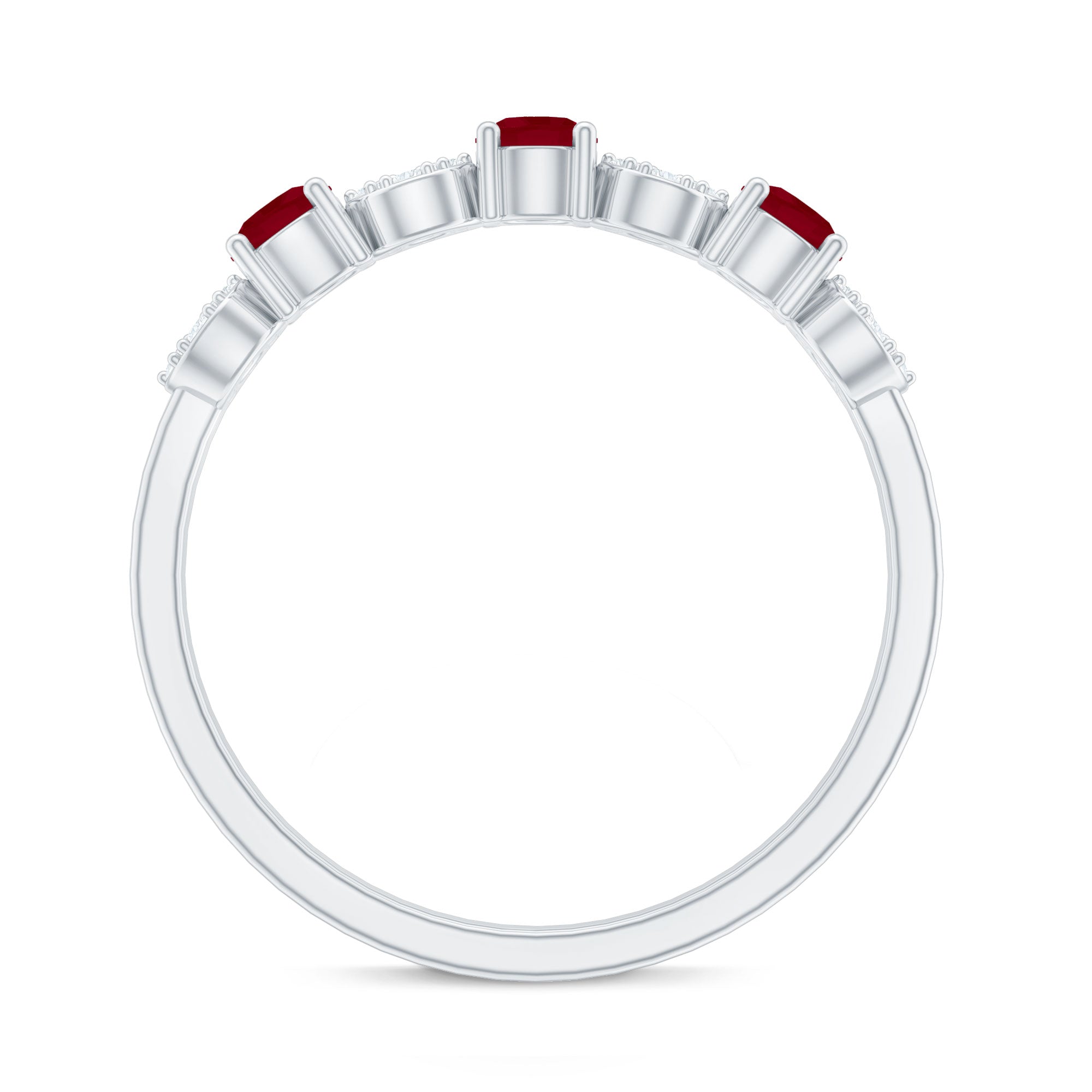 Rosec Jewels-Genuine Ruby Half Eternity Ring with Diamond for Women
