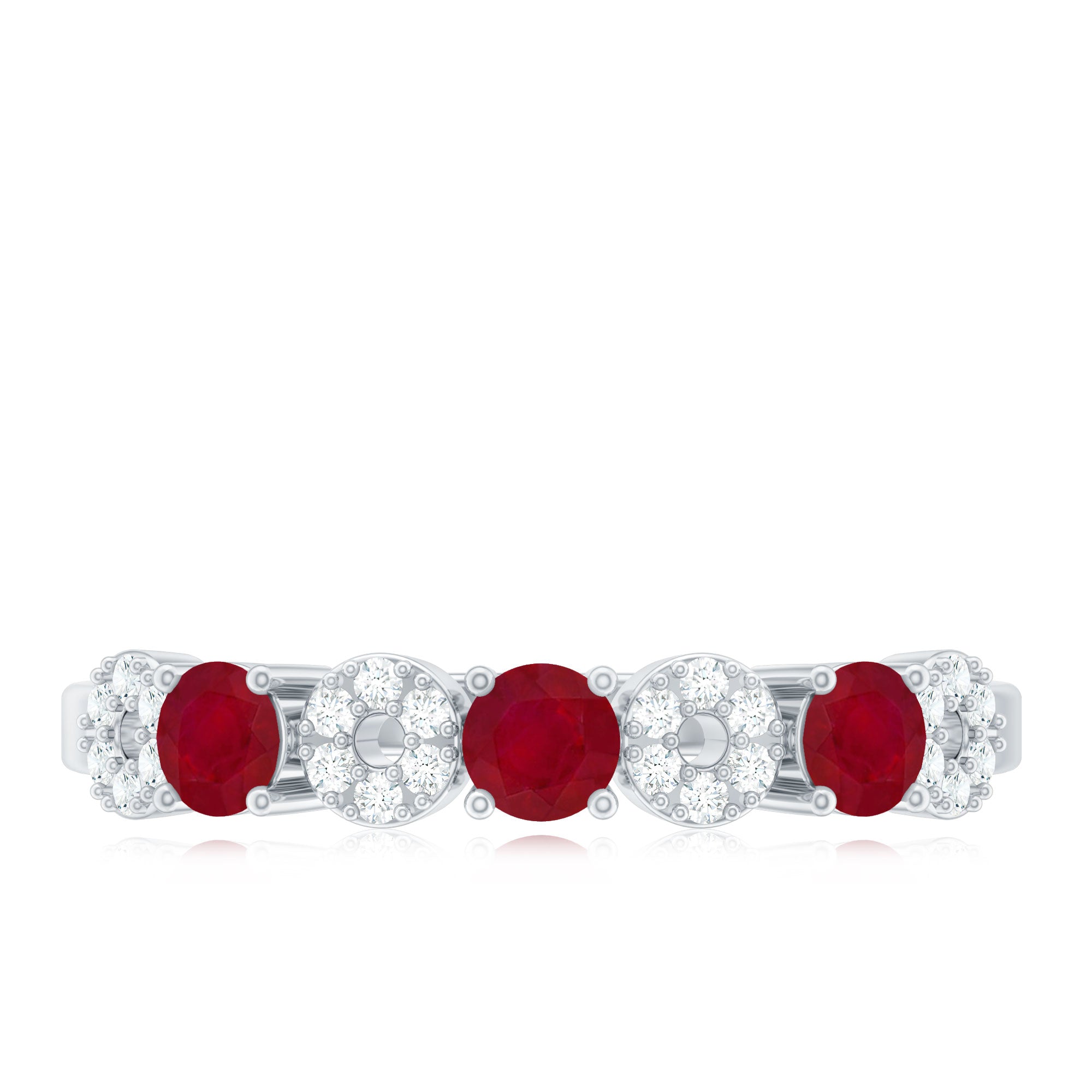 Rosec Jewels-Genuine Ruby Half Eternity Ring with Diamond for Women