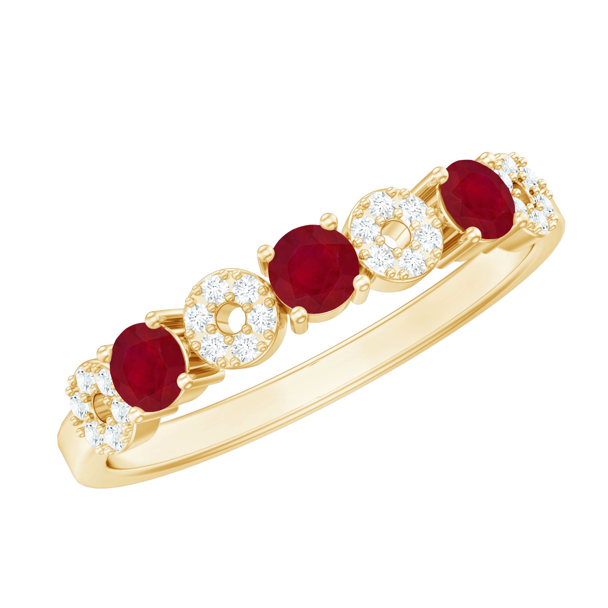 Rosec Jewels-Genuine Ruby Half Eternity Ring with Diamond for Women