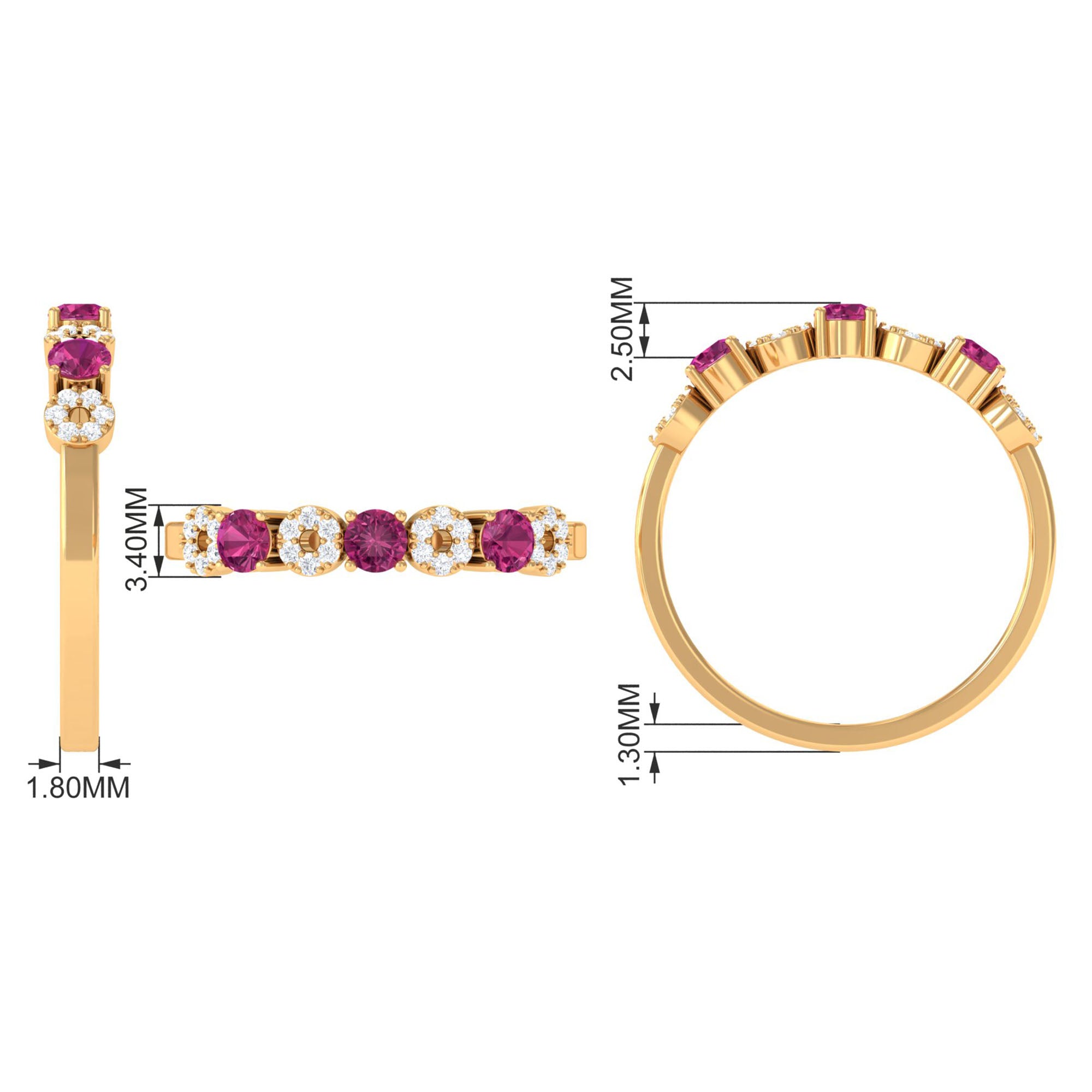Rosec Jewels-Semi Eternity Ring with Pink Tourmaline and Diamond