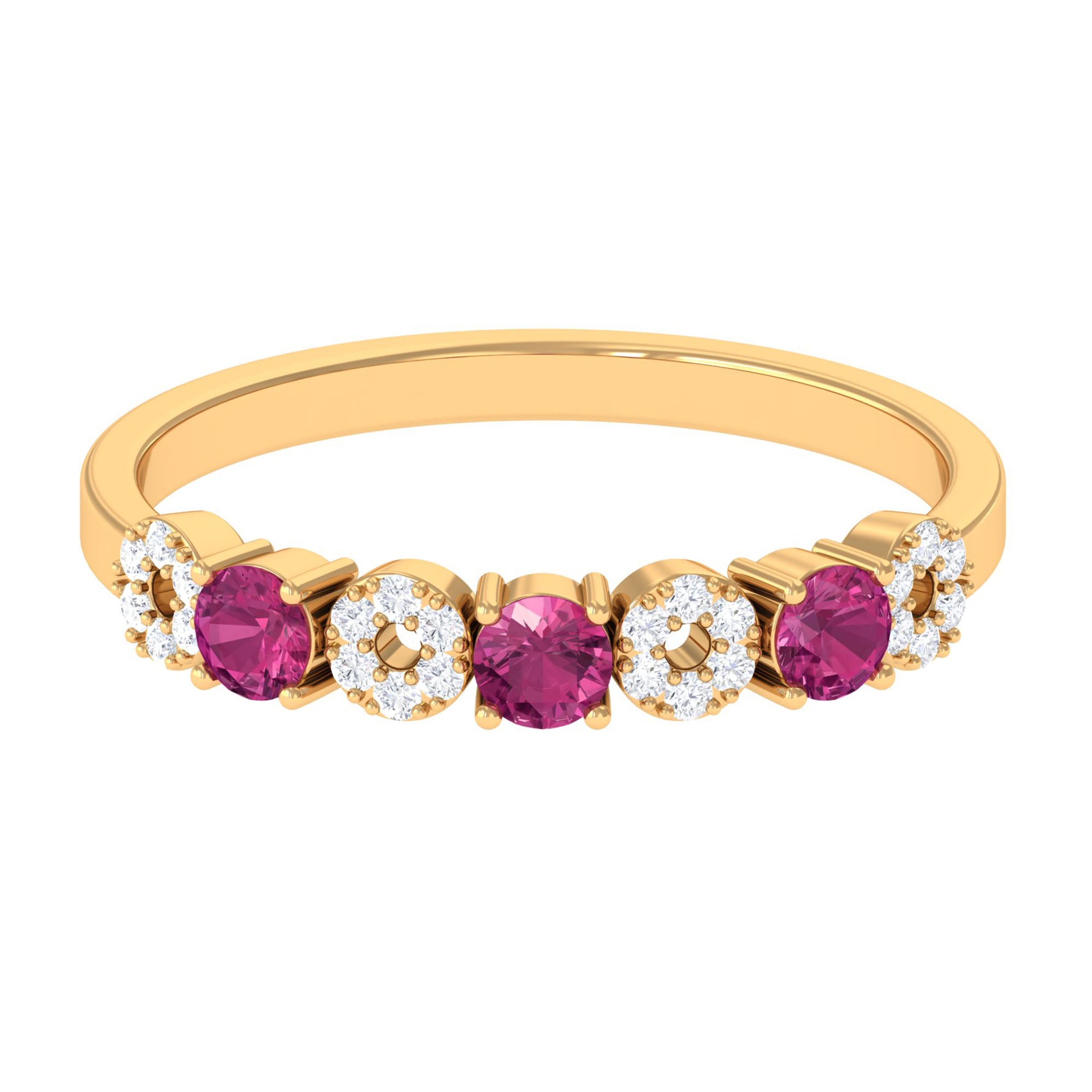 Rosec Jewels-Semi Eternity Ring with Pink Tourmaline and Diamond