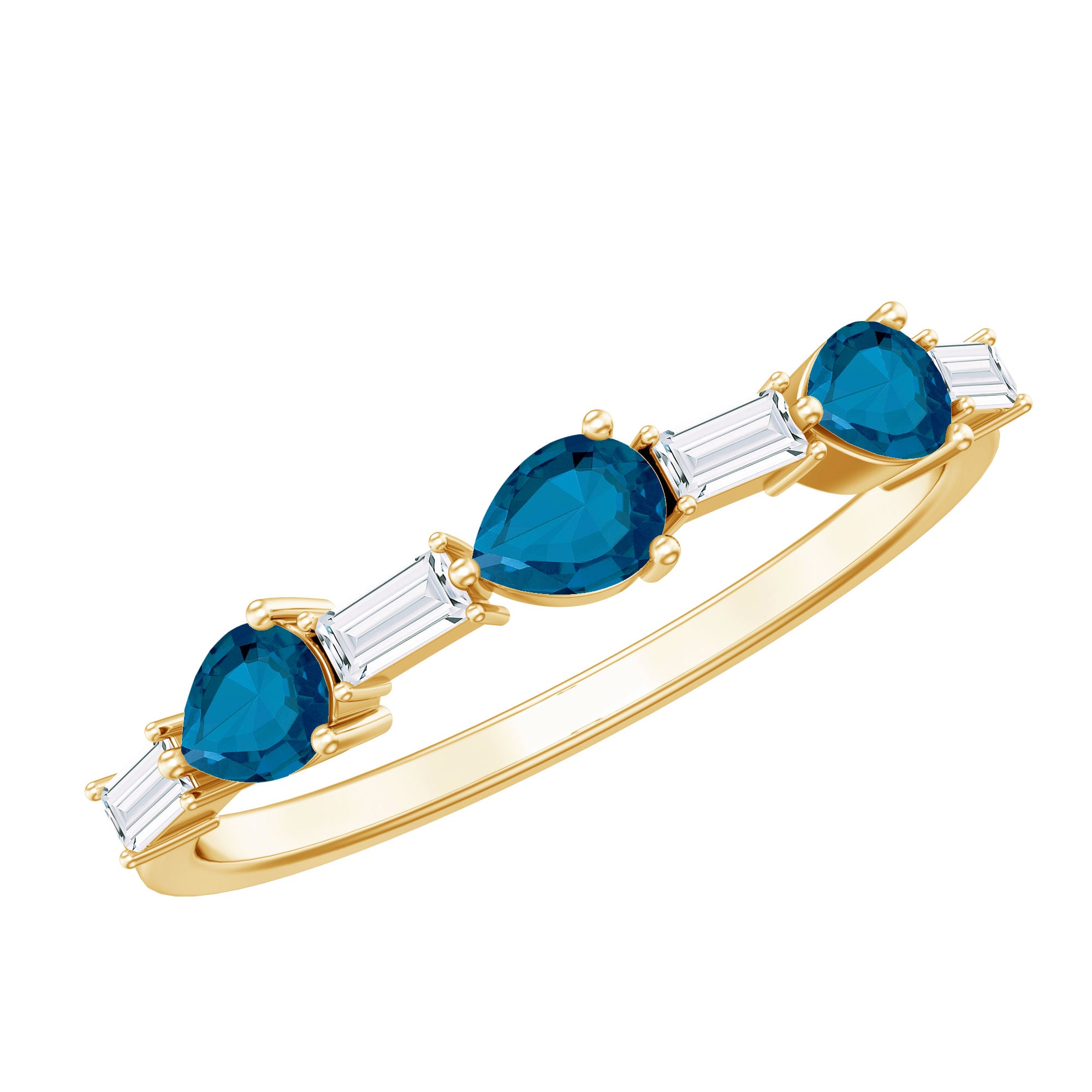 Pear Shape London Blue Topaz Eternity Band with Baguette Diamonds AAA - Rosec Jewels