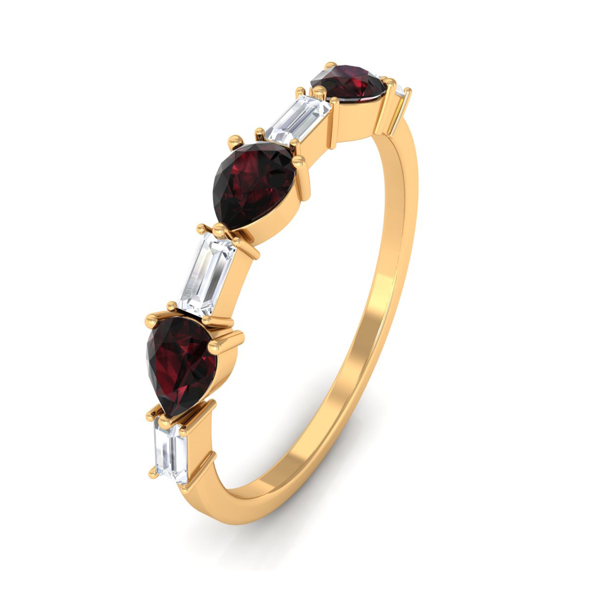 Rosec Jewels-Natural Garnet Diamond Half Eternity Ring in East West Style
