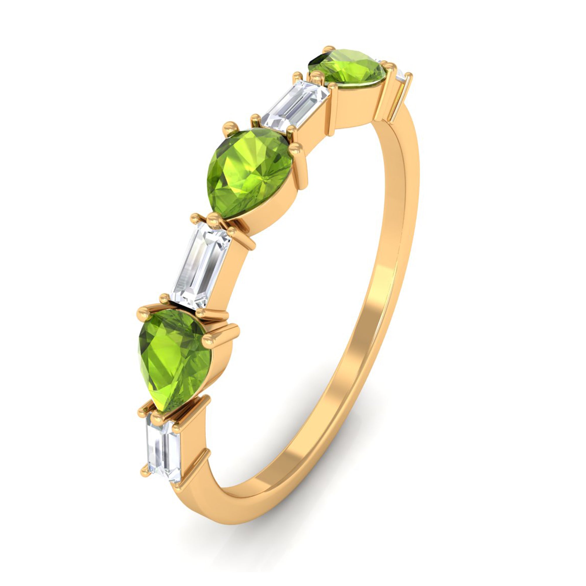 Peridot and Moissanite East West Half Eternity Ring AAA - Rosec Jewels