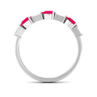 East West Style Pear Shape Ruby Half Eternity Ring with Baguette Diamond AAA - Rosec Jewels