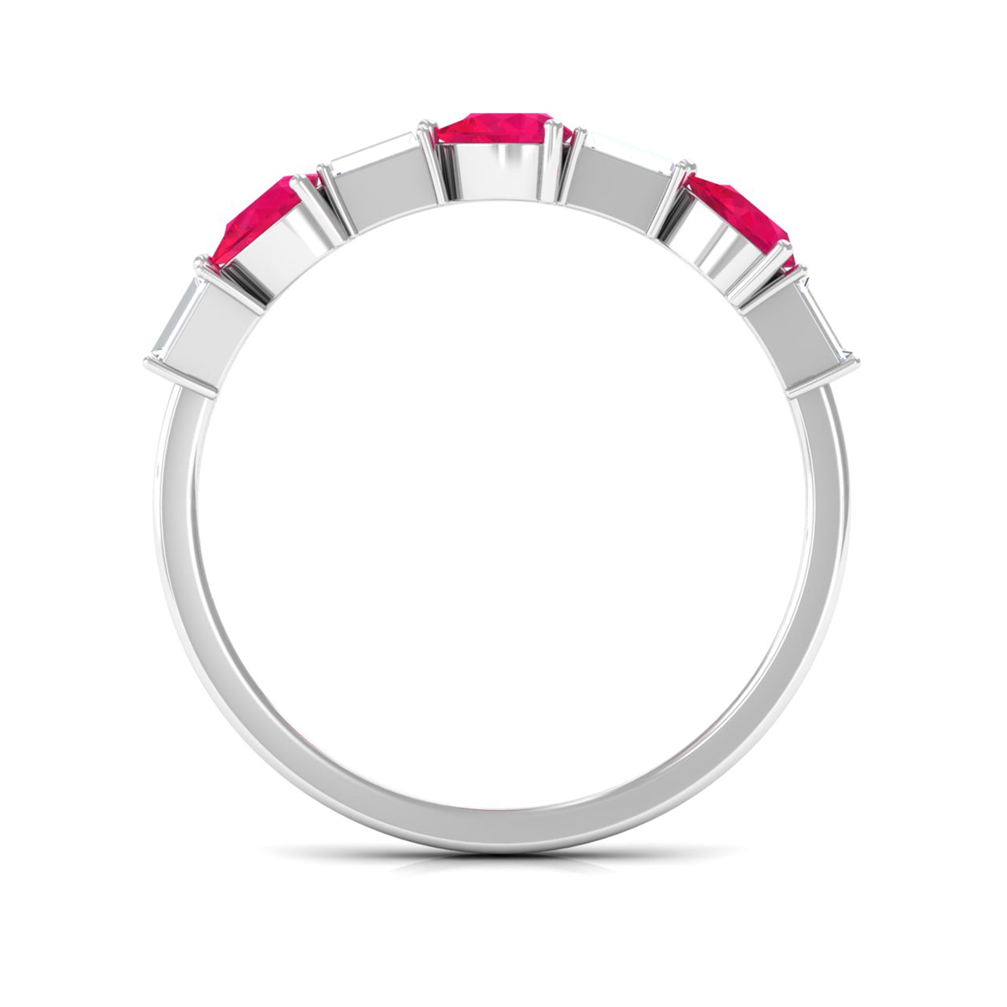 Rosec Jewels-East West Style Pear Shape Ruby Half Eternity Ring with Baguette Diamond