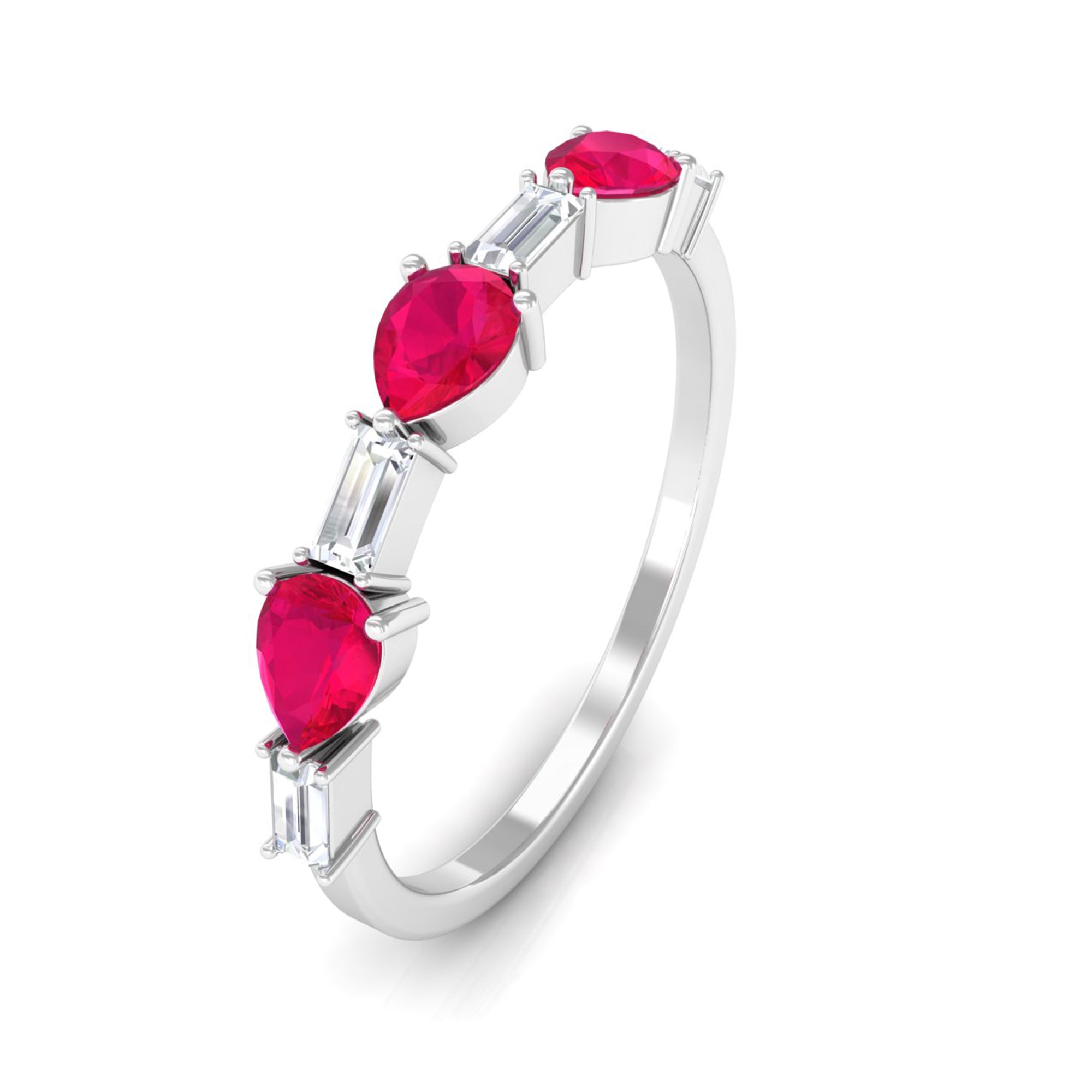 Rosec Jewels-East West Style Pear Shape Ruby Half Eternity Ring with Baguette Diamond