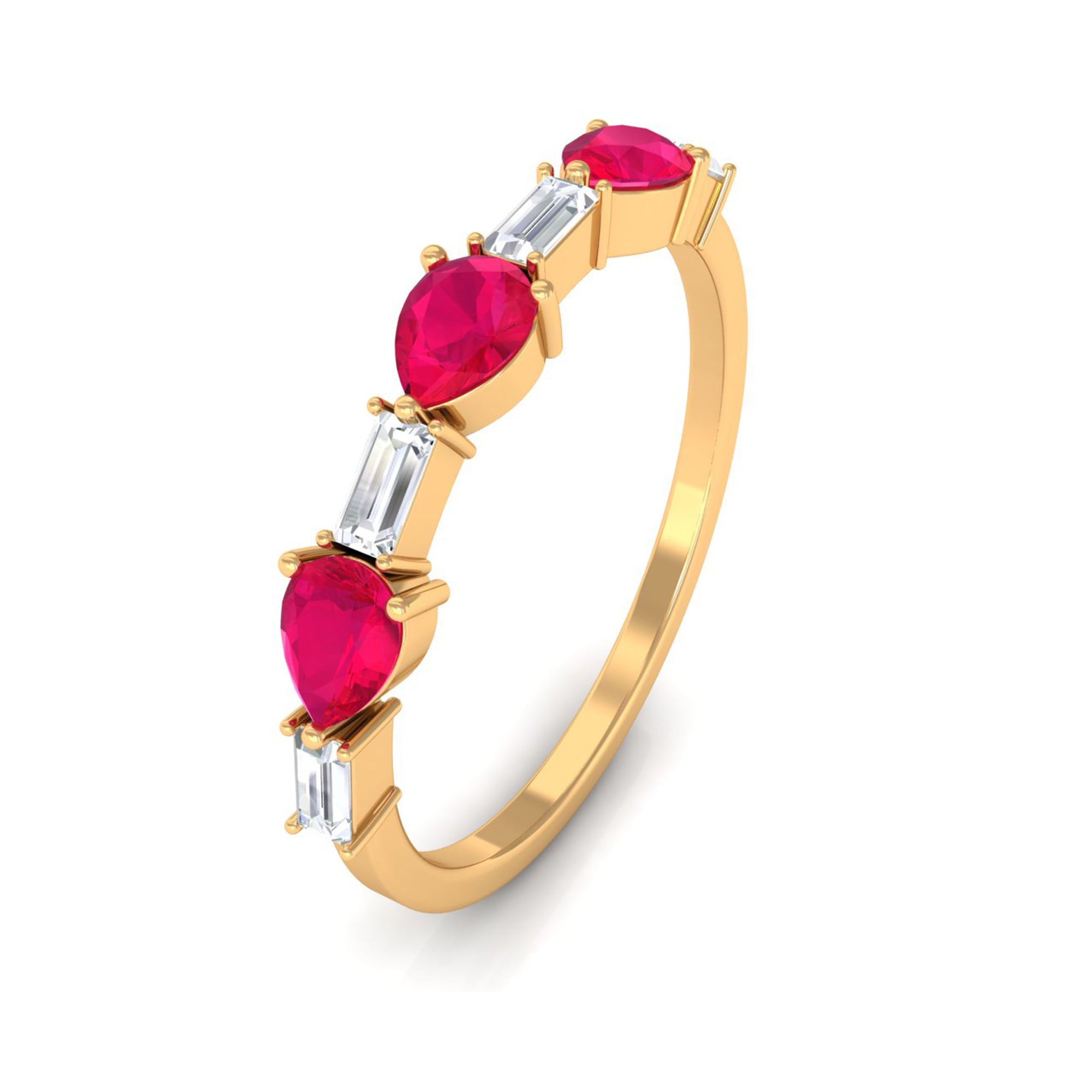 Rosec Jewels-East West Style Pear Shape Ruby Half Eternity Ring with Baguette Diamond