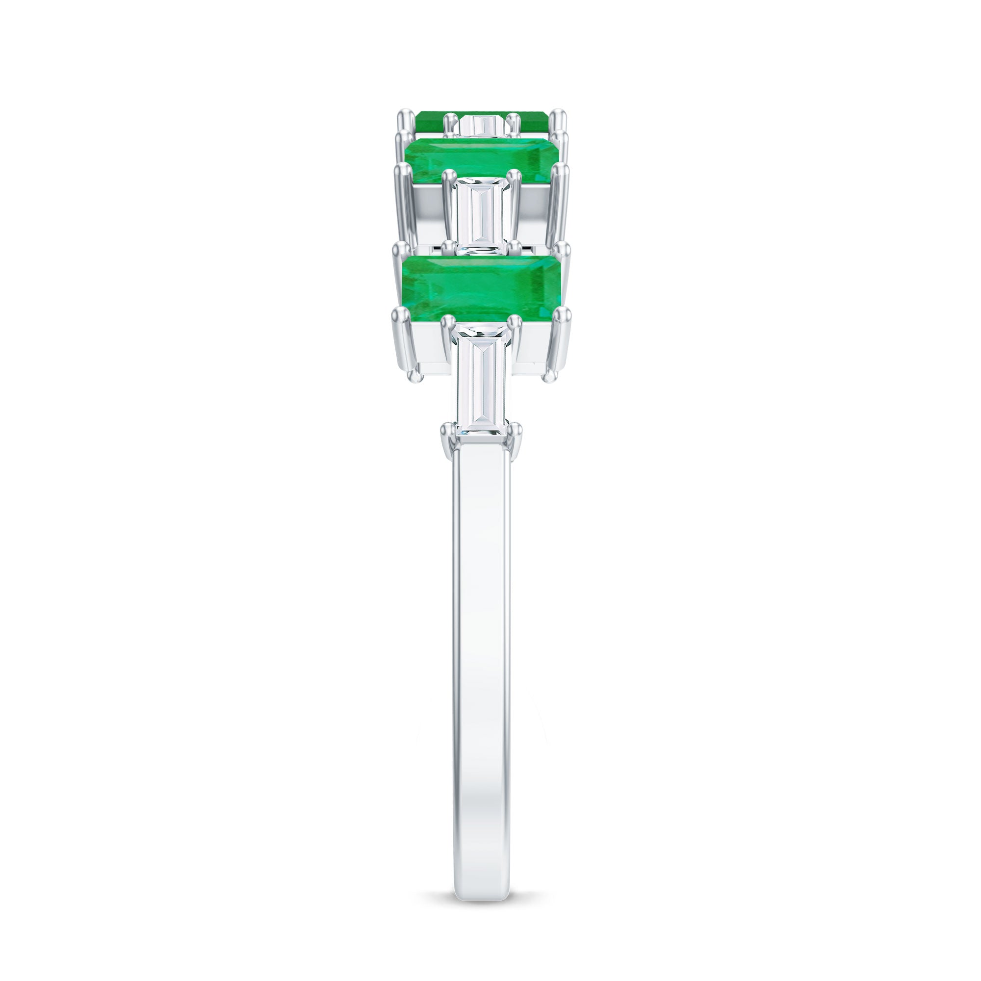 Genuine Baguette Emerald Half Eternity Ring with Moissanite AAA - Rosec Jewels