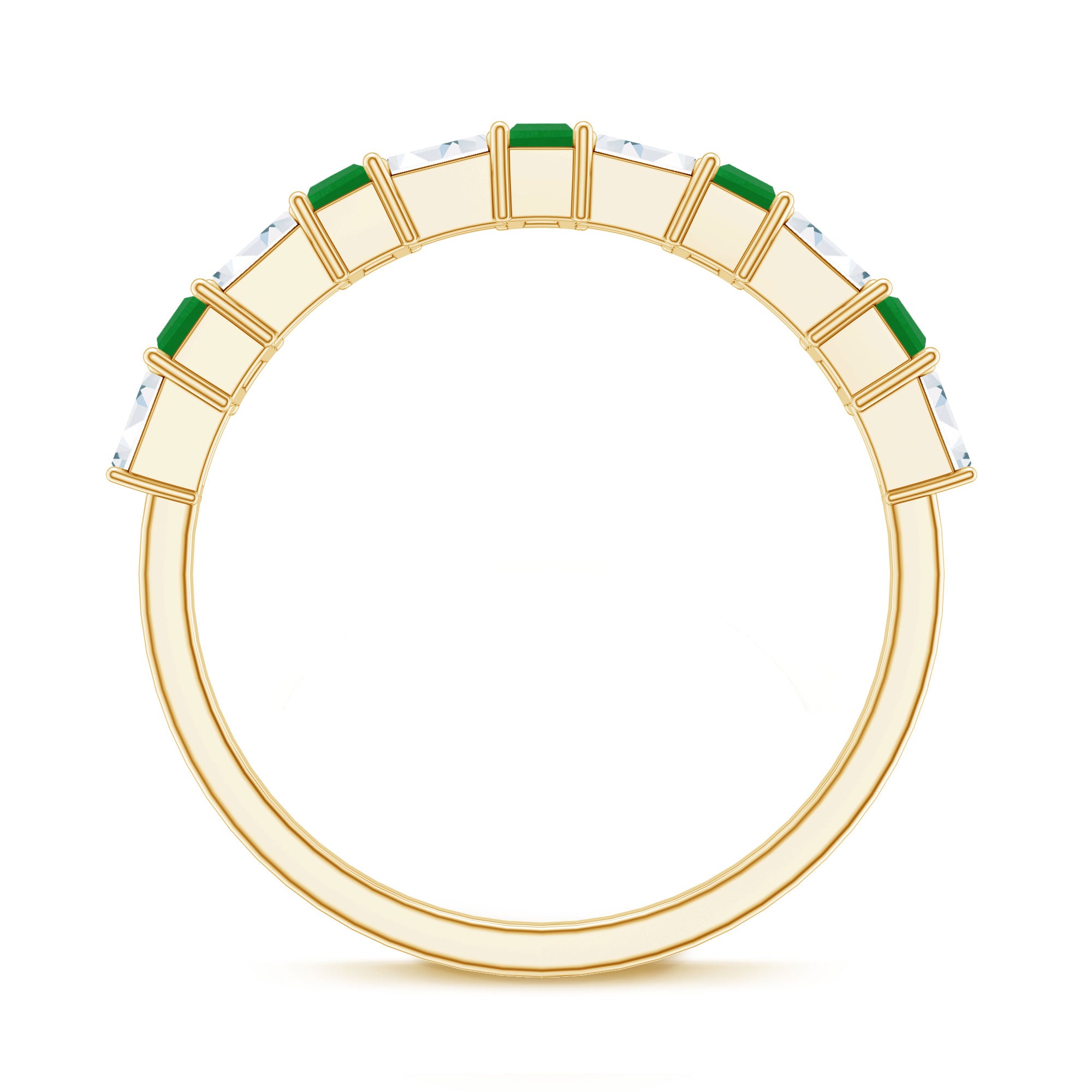 Genuine Baguette Emerald Half Eternity Ring with Moissanite AAA - Rosec Jewels