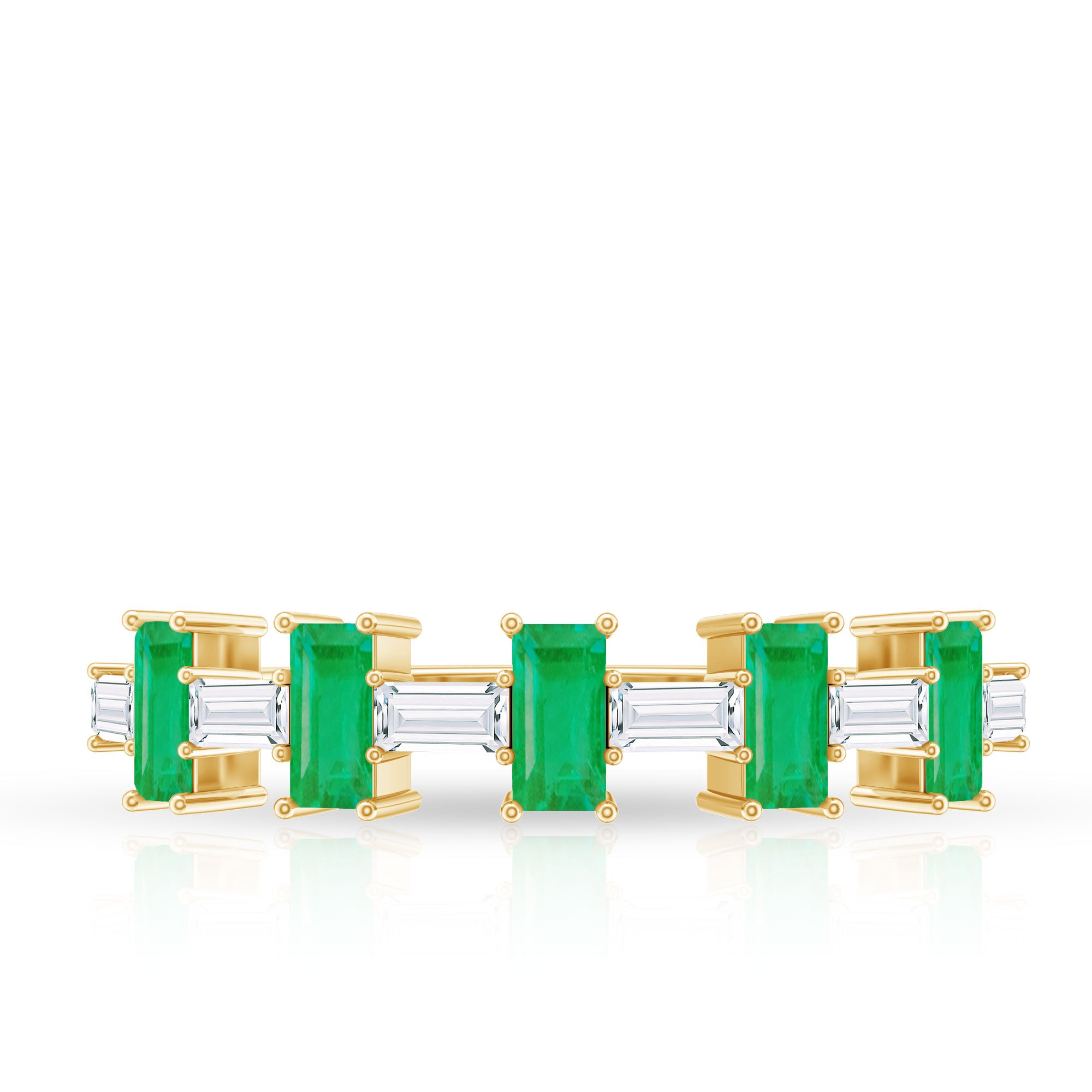 Genuine Baguette Emerald Half Eternity Ring with Moissanite AAA - Rosec Jewels