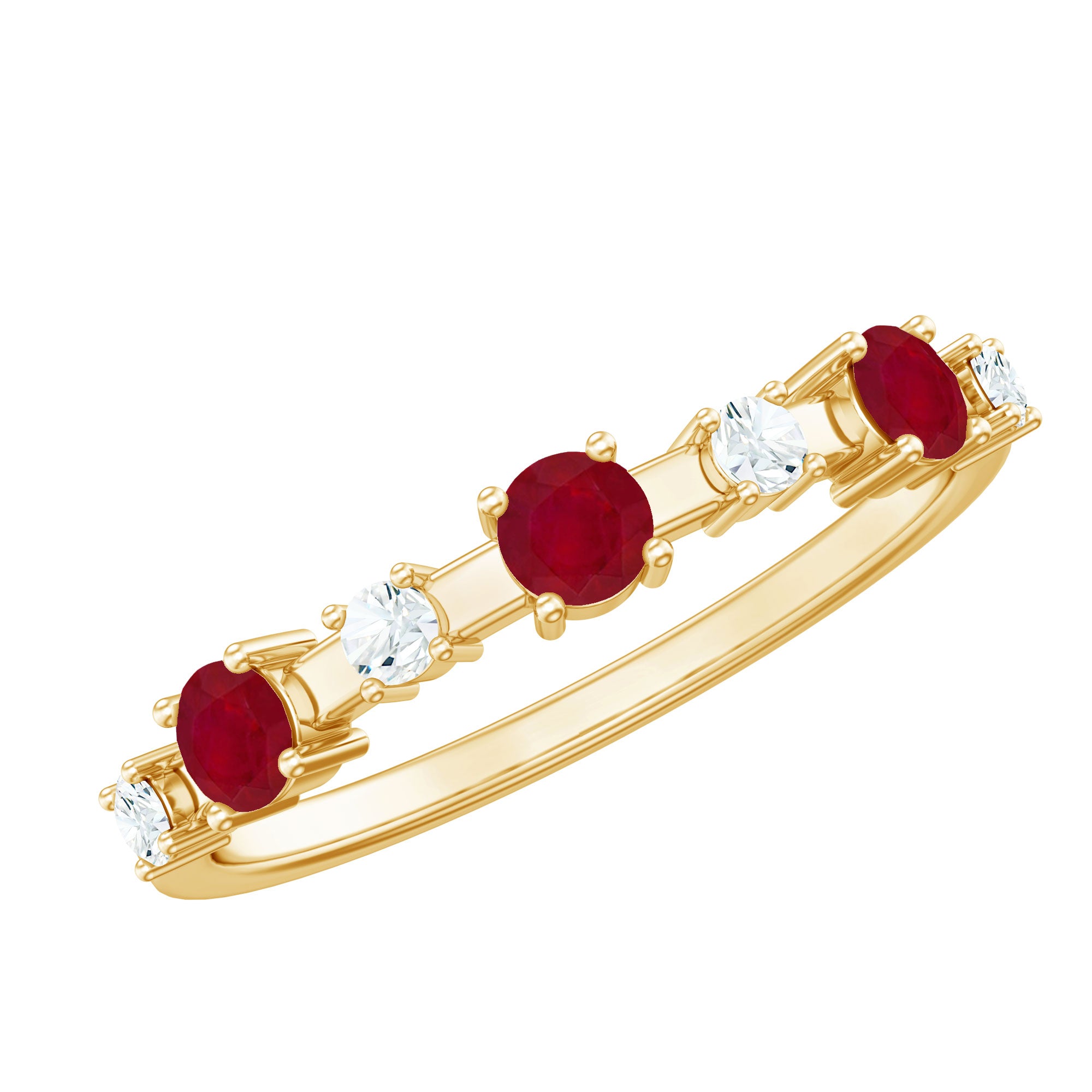 Rosec Jewels-Natural Ruby Half Eternity Anniversary Ring with Diamond