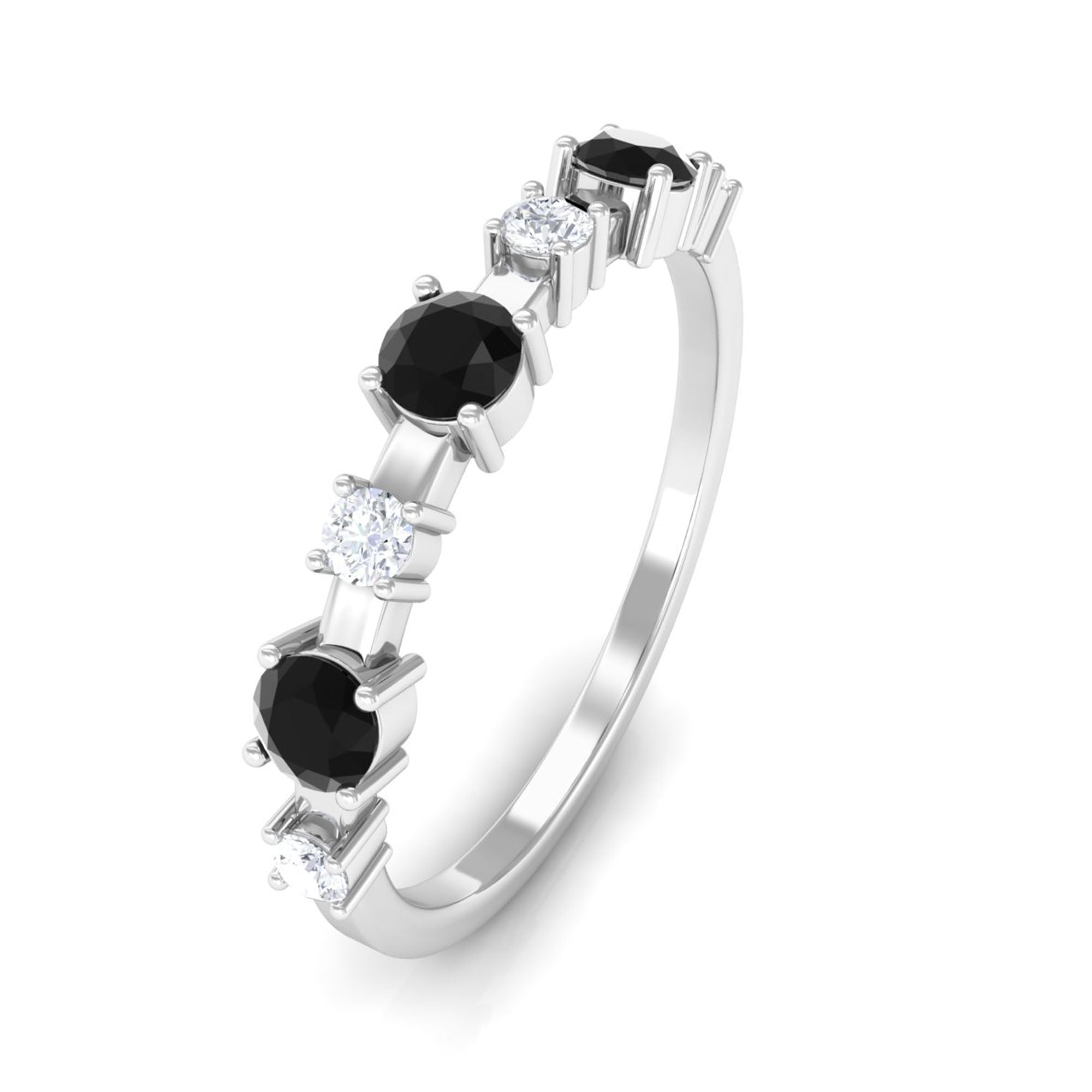 Black Spinel and Diamond Half Eternity Ring AAA - Rosec Jewels