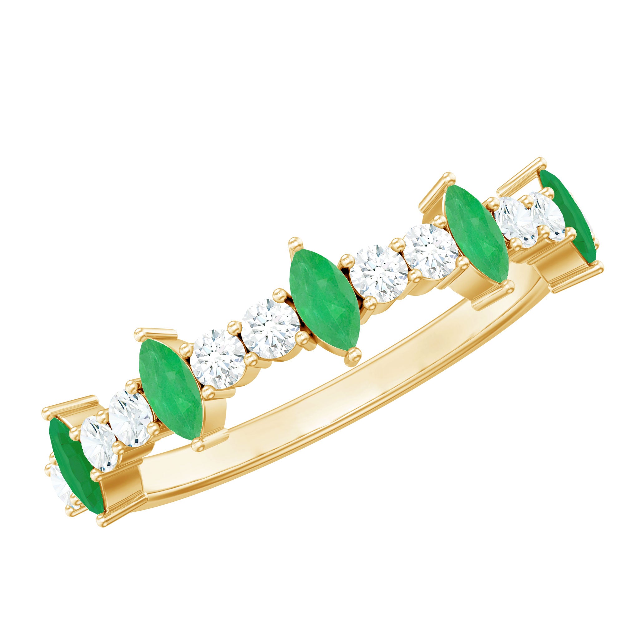 Natural Marquise Emerald Diamond Half Eternity Anniversary Ring with Certificate AAA - Rosec Jewels